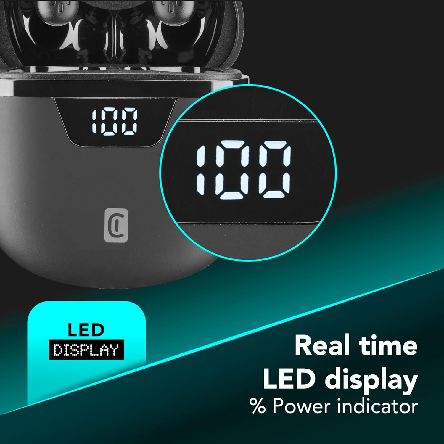 Cellularline | Seek PRO | Wireless Earbuds with Charging Case - Fast Charging: 45 Minutes - LED Display: Remaining Charge Indicator - Playtime: 15 Hours - Black image number 2