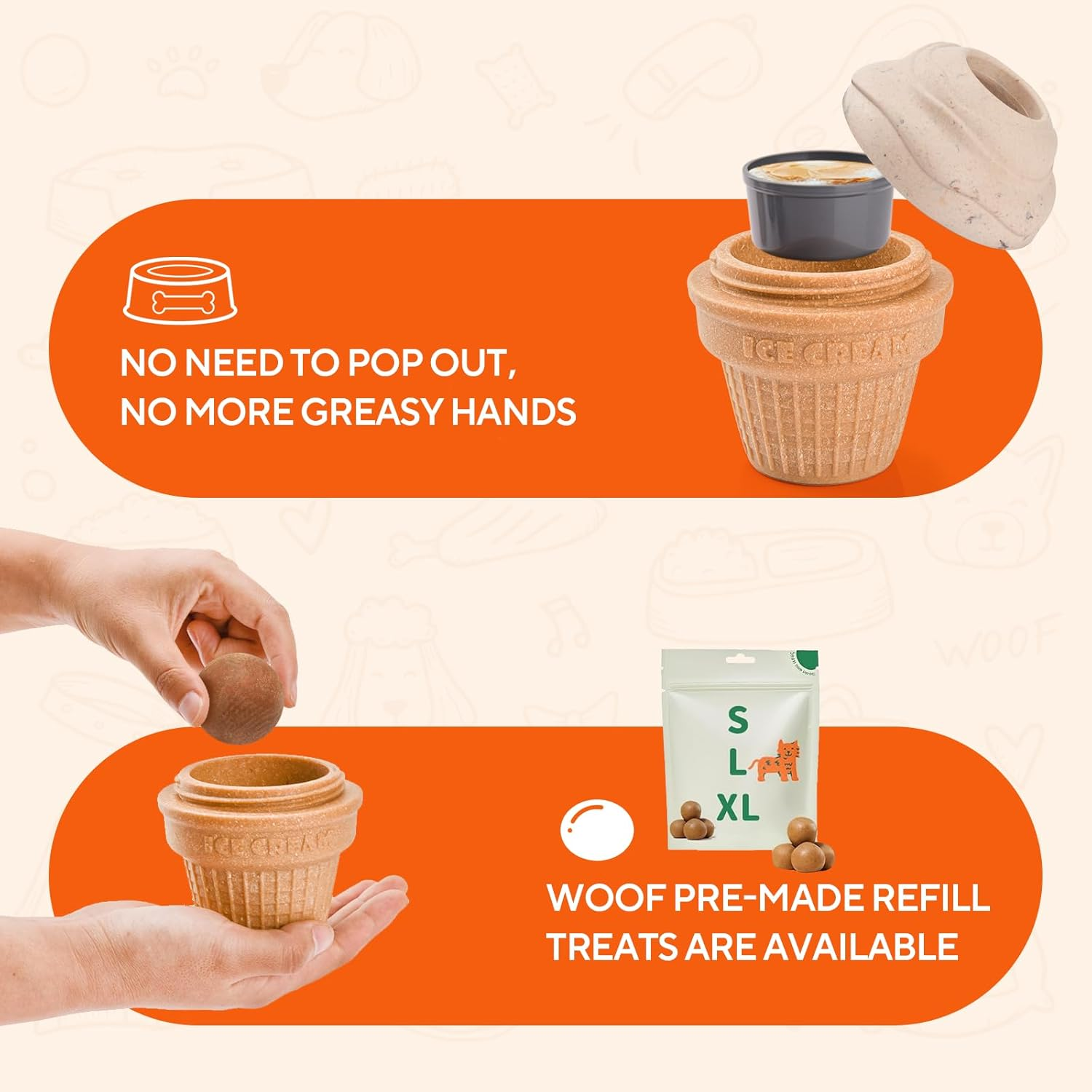 AUSCAT Dog Frozen Treat Toy,Treat Dispending Dog Toy,Dog Chew Toy, Freezable Fillable Treat Toy to Keep Dog Busy, Ice Cream Shape image number 4