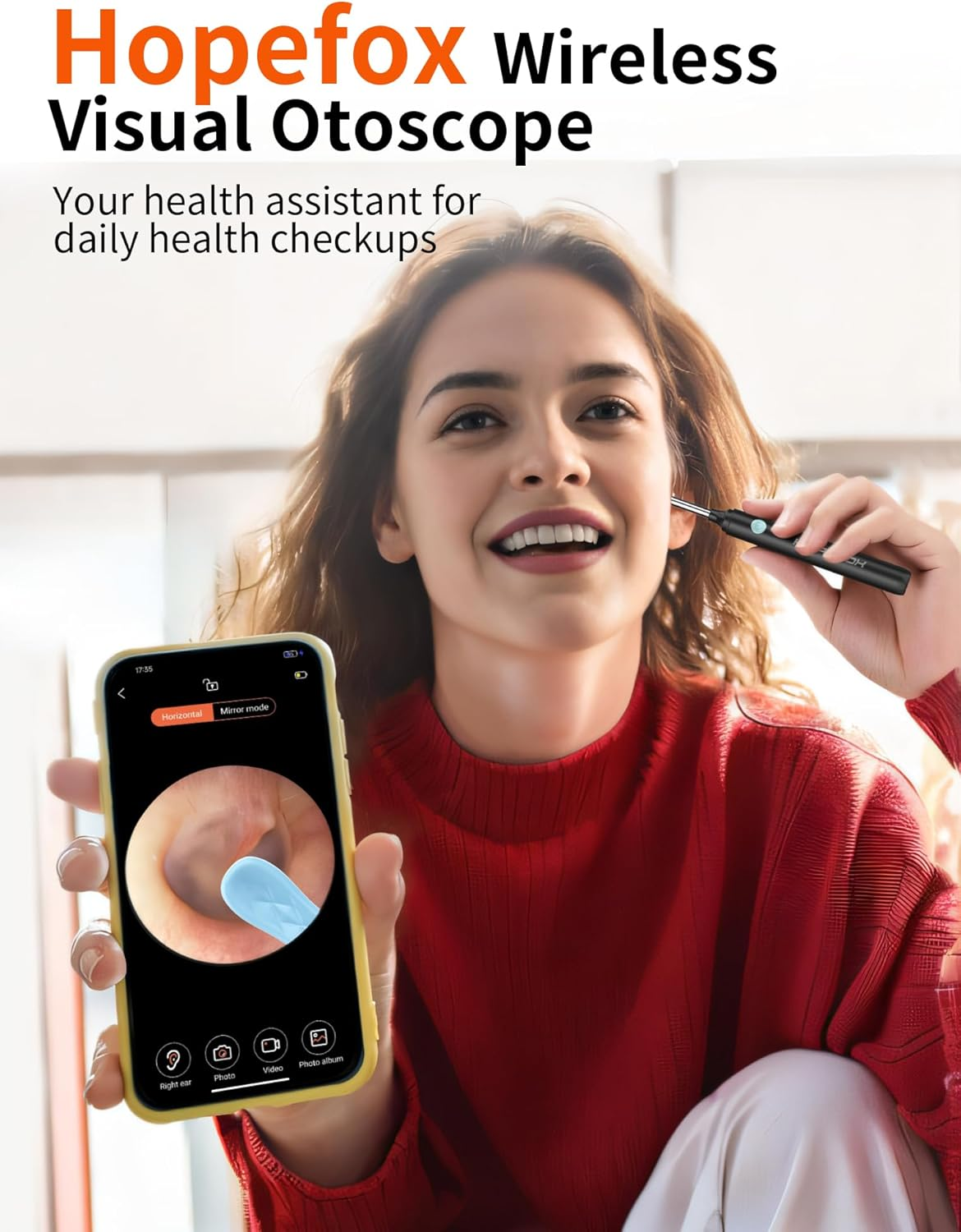 Ear Wax Cleaner with Camera - Ear Camera with 1080P, Ear Wax Removal Kit with 6 Silicone Tips and 7 Accessories, Ear Cleaner Camera with 6 LED Lights, WIFI Otoscope for IOS & Android (Black) image number 4