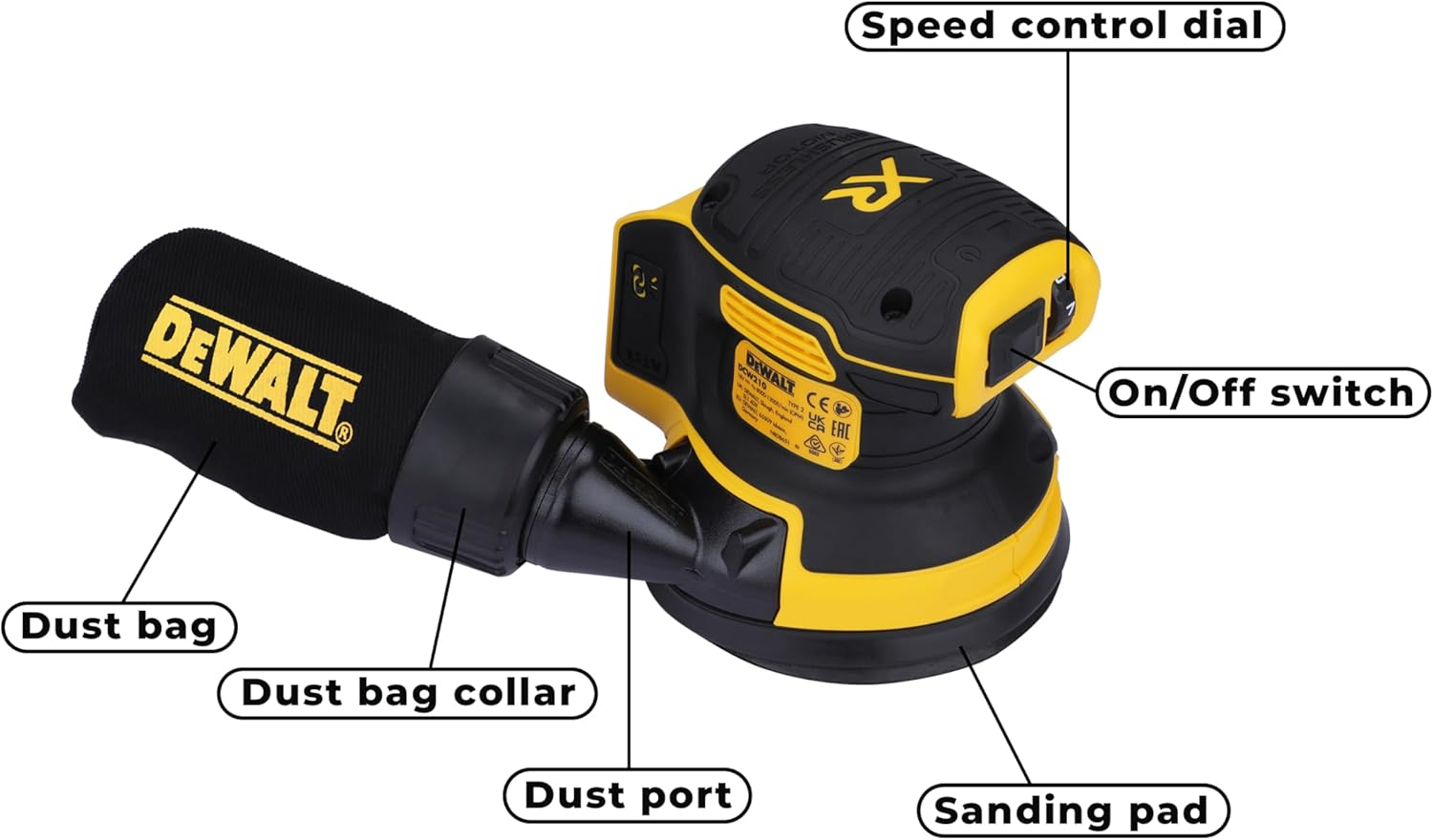 Dewalt DCW210N-XJ 18V XR Li-Ion Cordless Brushless 125Mm (5") Random Orbital Sander - Skin Only image number 3