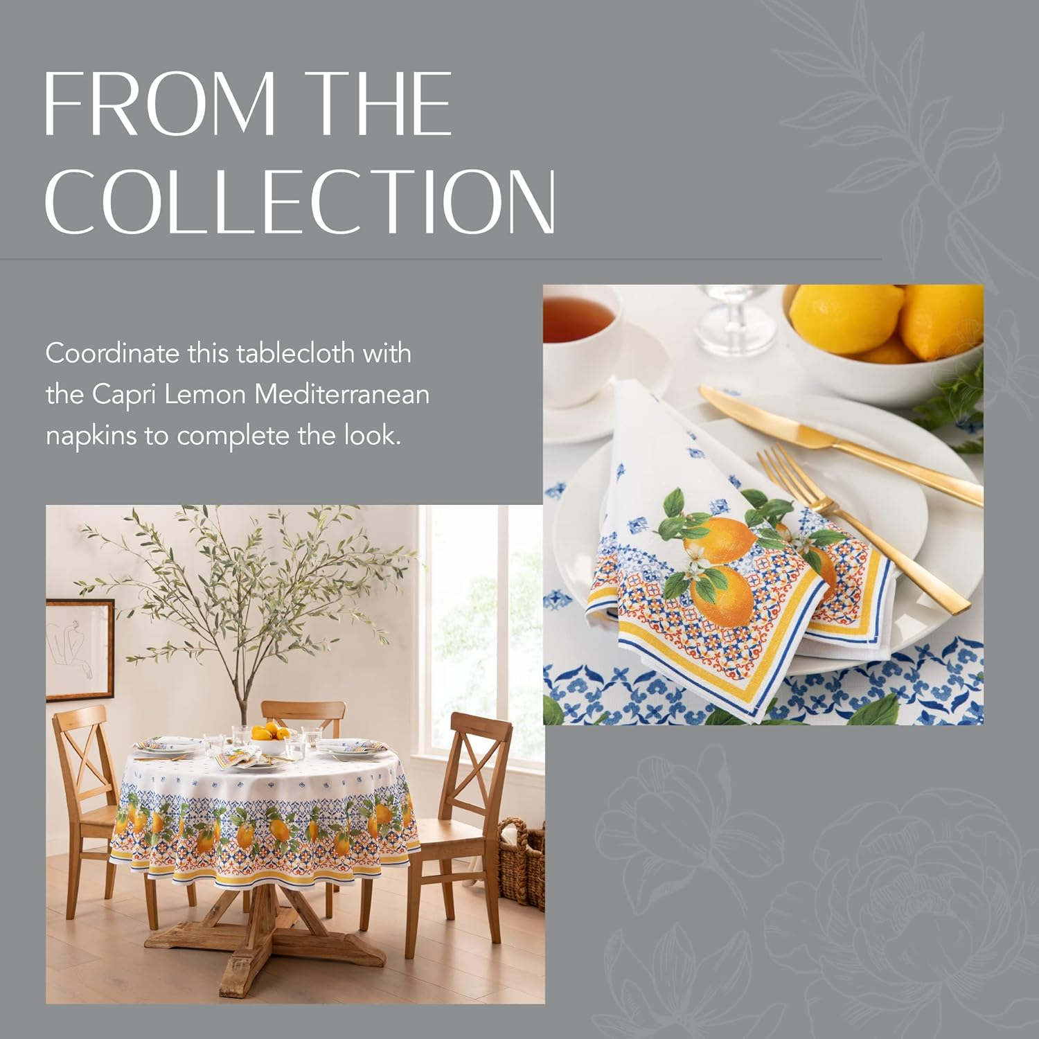 Elrene Home Fashions Capri Lemon Double-Bordered Mediterranean Fabric Tablecloth, Rectangle, 60 Inches X 84 Inches image number 6