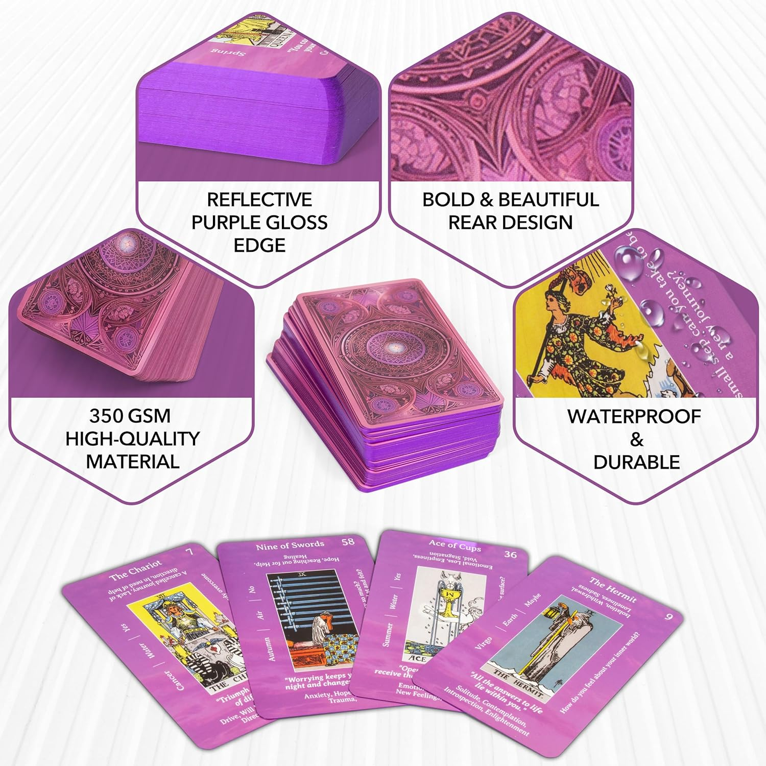 Tarot Cards with Guidebook & Pouch | 78 Cards | Purple & Pink Designs | Perfect for Beginners & Experienced Practitioners