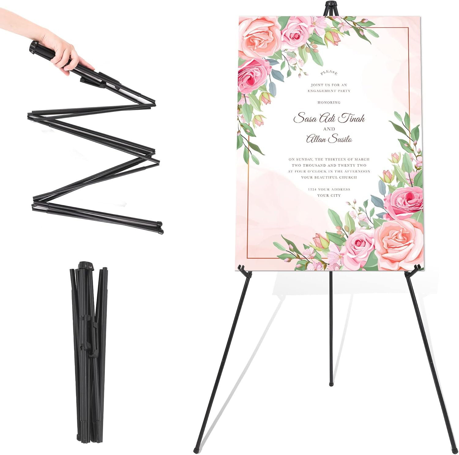 DDEAT Easel Stand for Wedding Sign & Poster 63'' Easels for Display Portable Art Easel for Floor Adjustable Metal Easel Black image number 4