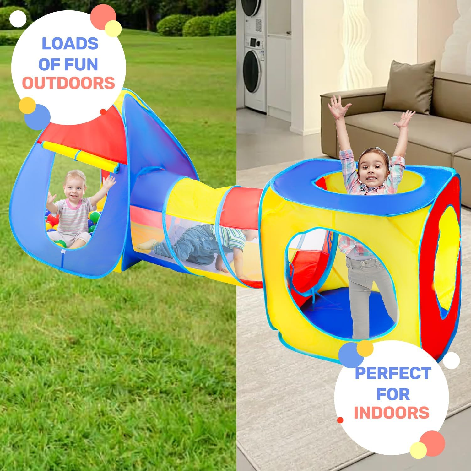 Eaglestone 3-In-1 Kids Play Tent with Tunnel and Ball Pit, Pop-Up Playhouse Set for Toddlers and Kids, Foldable Ball Pit Tent for Indoor and Outdoor Toys for Boys and Girls image number 1