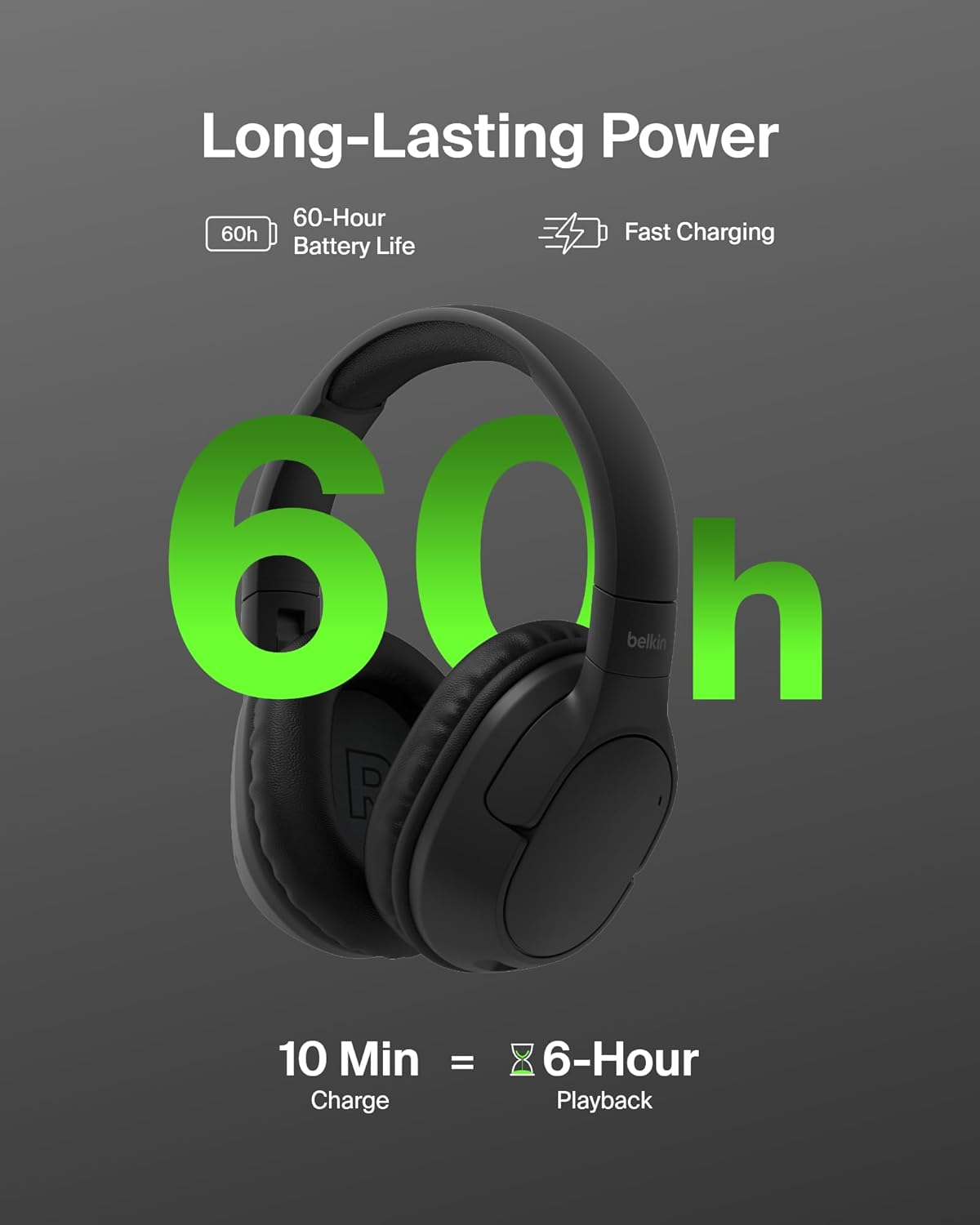 Belkin Soundform Surround Bluetooth Over-Ear Headphones - Environmental Noise Cancelling Headphones - Wireless W/ 60H Playtime & Soft Ear Cups for Iphone, Galaxy, Ipad, Travel, Home or Office - Black - Blue image number 3