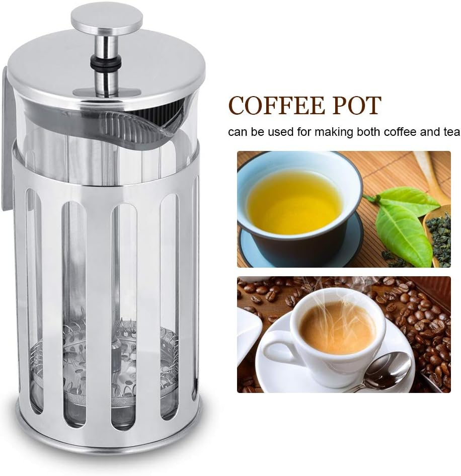 Haofy Thickened Borosilicate Stainless Steel Glass French Press Filter Coffee Pot Household Coffee & Tea Maker Pot Percolator, Brewer with Superior Filtration (350ML) image number 1