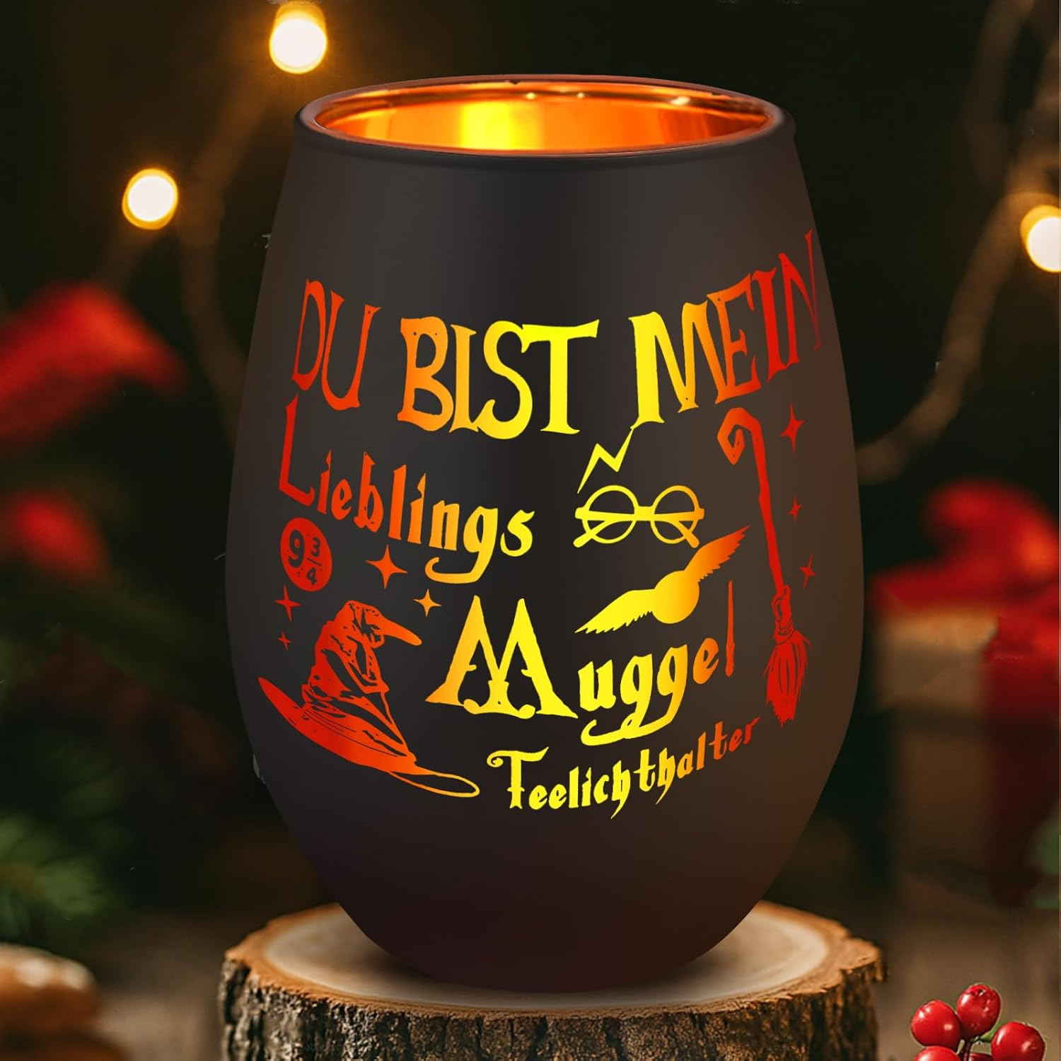 Tea Light Holder Du Bist Mein Lieblings-Muggel - Magical Gift for Harry Fans & Nerds - Lucky Light for Lovers - Black - Gifts For Confirmation image number 4