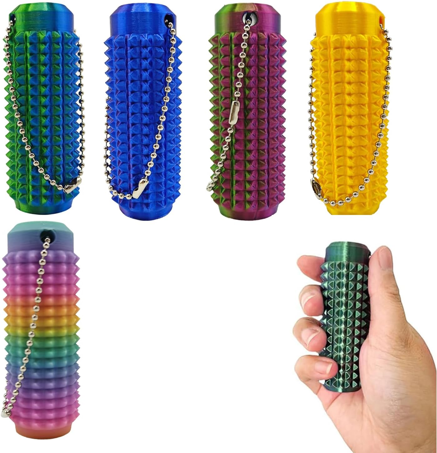 Little Ouchies Fidget, Pocket Mini Fidget Toy for Adults, Pain Stim Fidget,Spiky Grippie Stim Keychain for Anxiety Relief Positive 2Pcs (Blue Green+Red Gold)