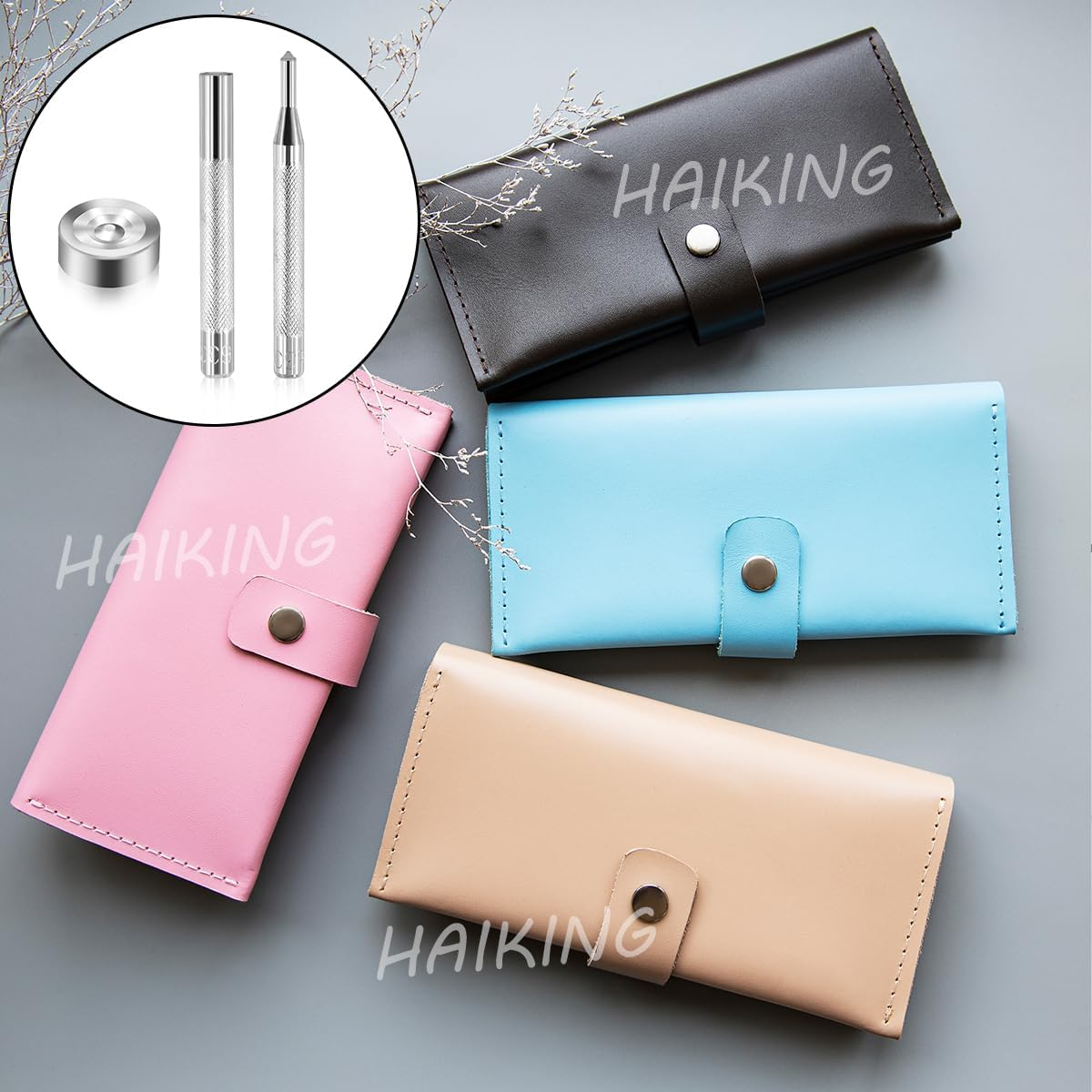 HAIKING Leather Punch Tool, 3 PCS Snap Rivet Setter for Backpacks, Leathercrafts, Jeans, Clothes (About 7Cm/2.75 In) image number 6