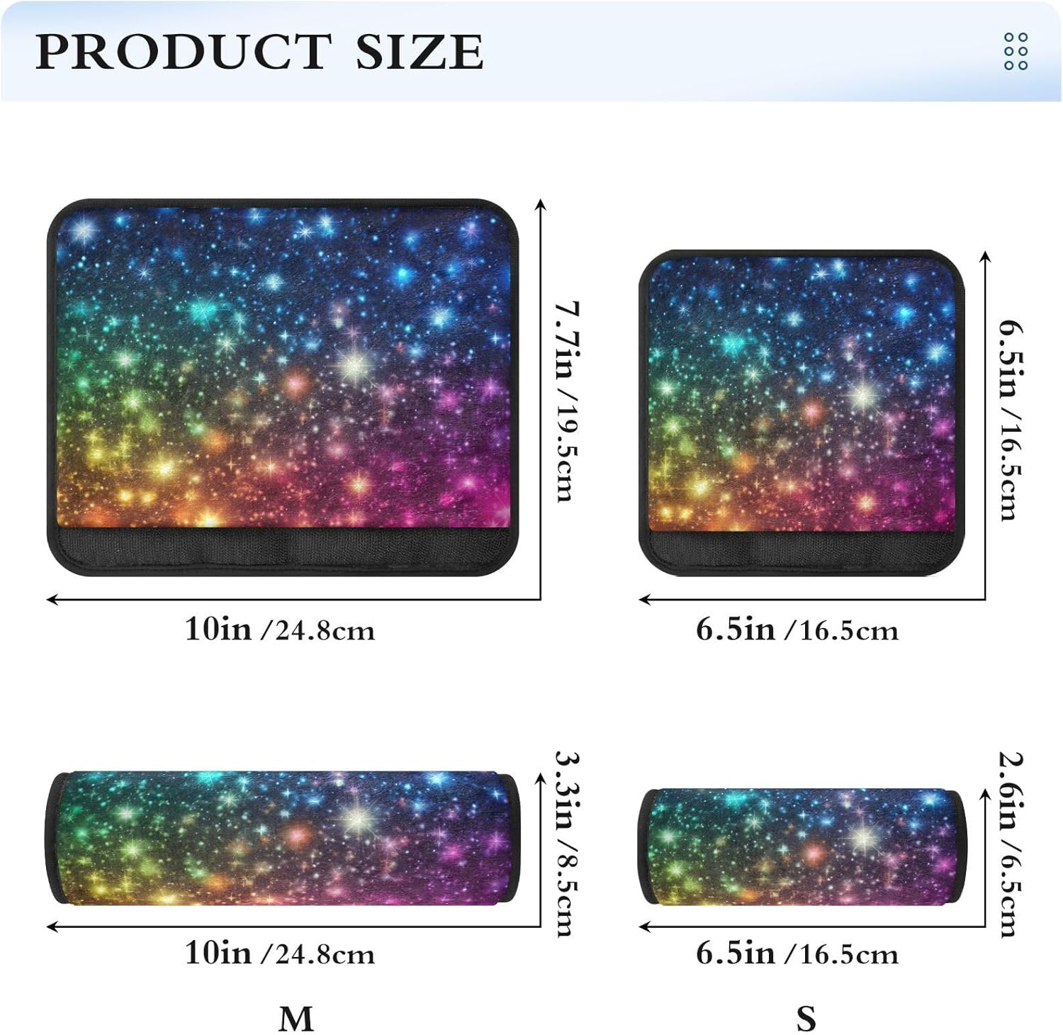 Rainbow Stars Glitter Seat Belt Covers in Soft Polyester Flannel, Adjustable Car Seat Belt Cover, Kids Seatbelt Cushion
