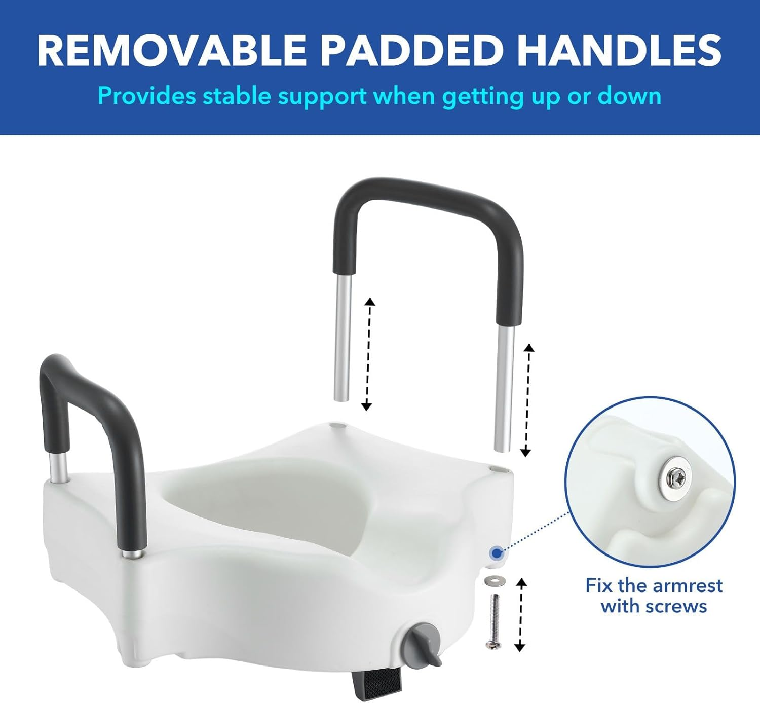 Raised Toilet Safety Seat Portable Elevated Riser with Armrest Bathroom Home Aid Safety for Seniors Pregnant 5Inch image number 5