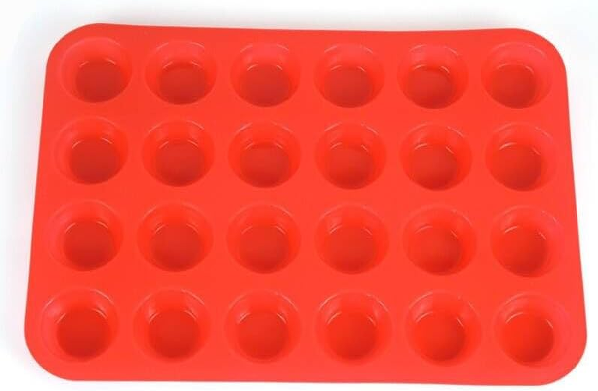 2Pack 24 Mini Cups Silicone Muffin Pan,Cupcake Baking Pan Mould,Nonstick BPA Free Silicone Molds for Muffin Tins(Red)