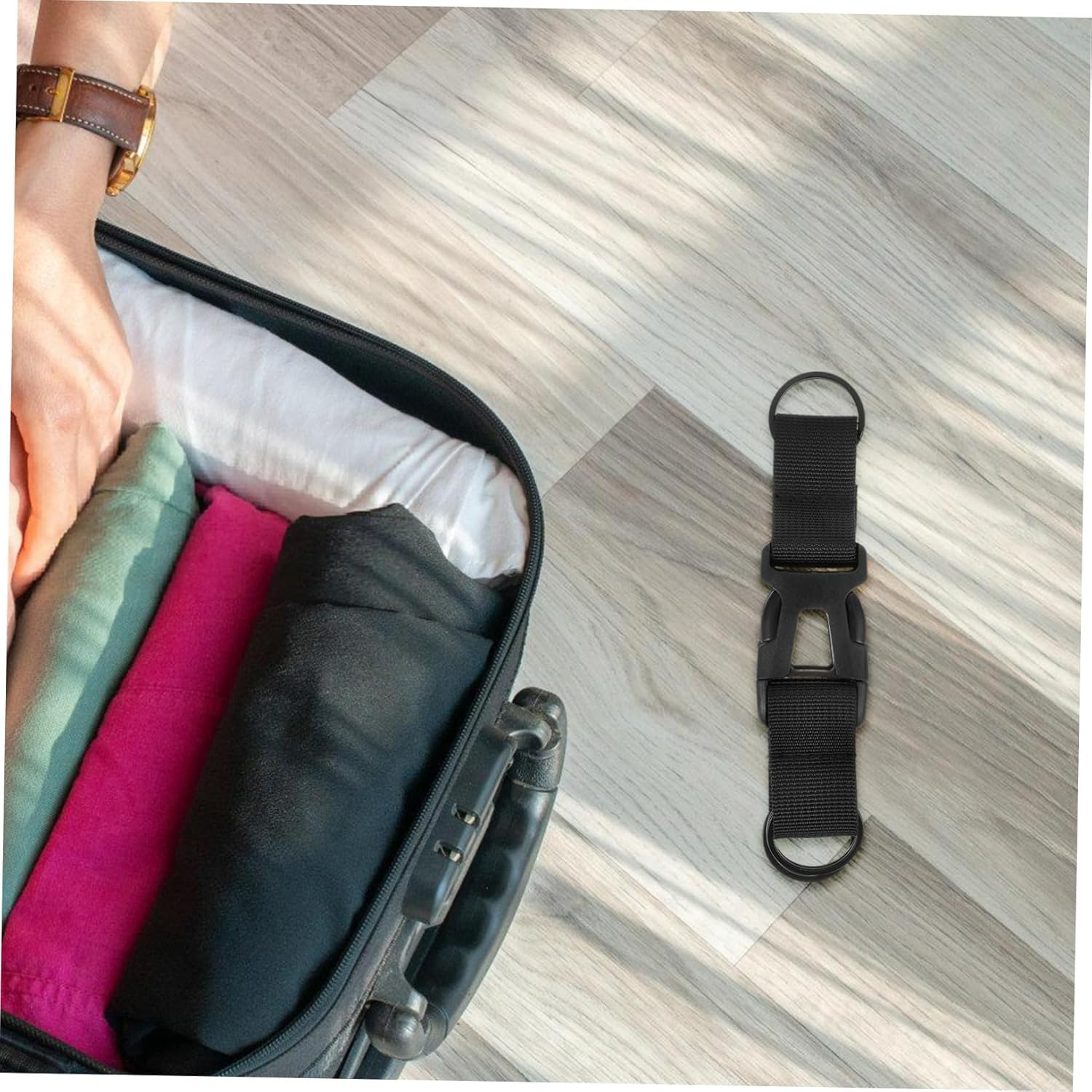 HEALEEP Adjustable Black Outdoor Luggage Strap Three-Ring Buckle, Multifunctional Wide Suitcase Strap for Travel, Secure Packing and Carrying Accessories image number 4