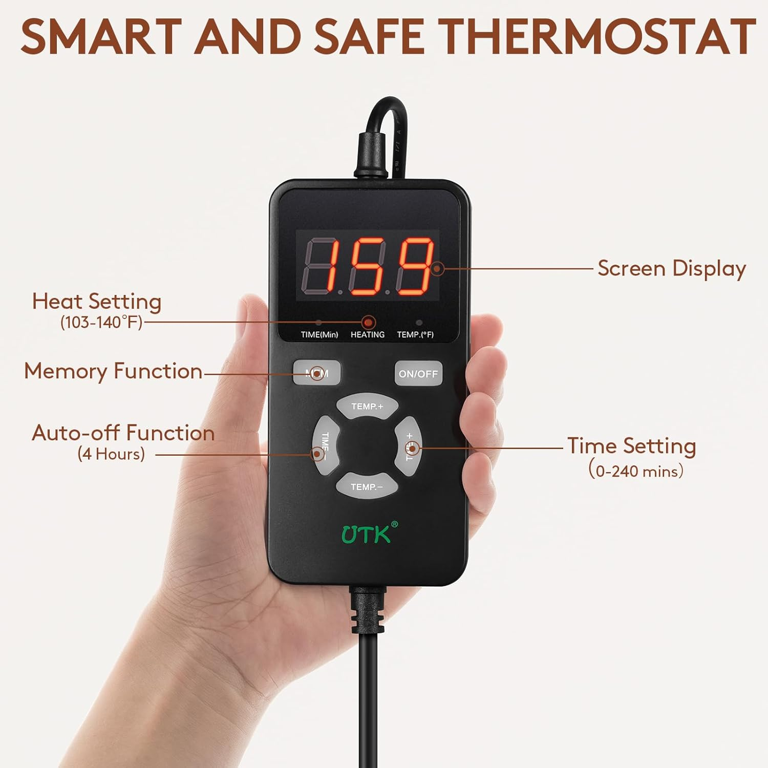 UTK Full Body Size Infrared Heating Pad, 5X Deeper Relaxation for Back, Abdomen, Thigh, 70" X 31" Ultra Soft Far Infrared Heating Mat, EMF Free, Smart Controller with Memory Function, Super Large Size image number 3