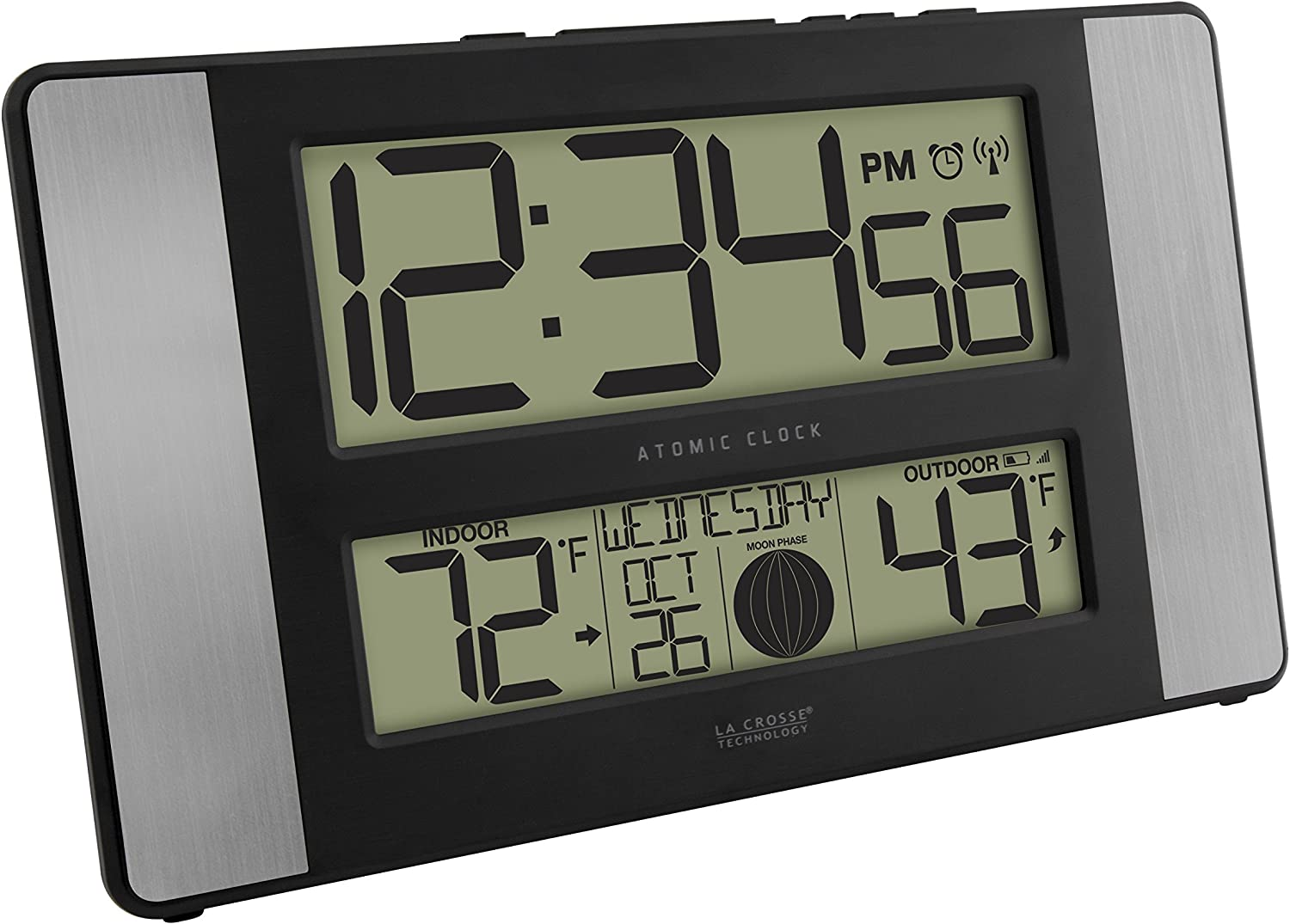 La Crosse Technology 513-1417AL-INT Atomic Clock W Outdoor Temp, Grey/Black image number 4