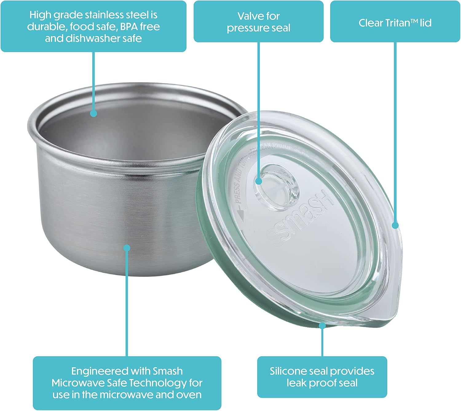 Smash Microwave Safe Stainless Steel Mini Dressing/Sauce Pots, Sage, 60 Ml Capacity (Pack of 3) image number 5