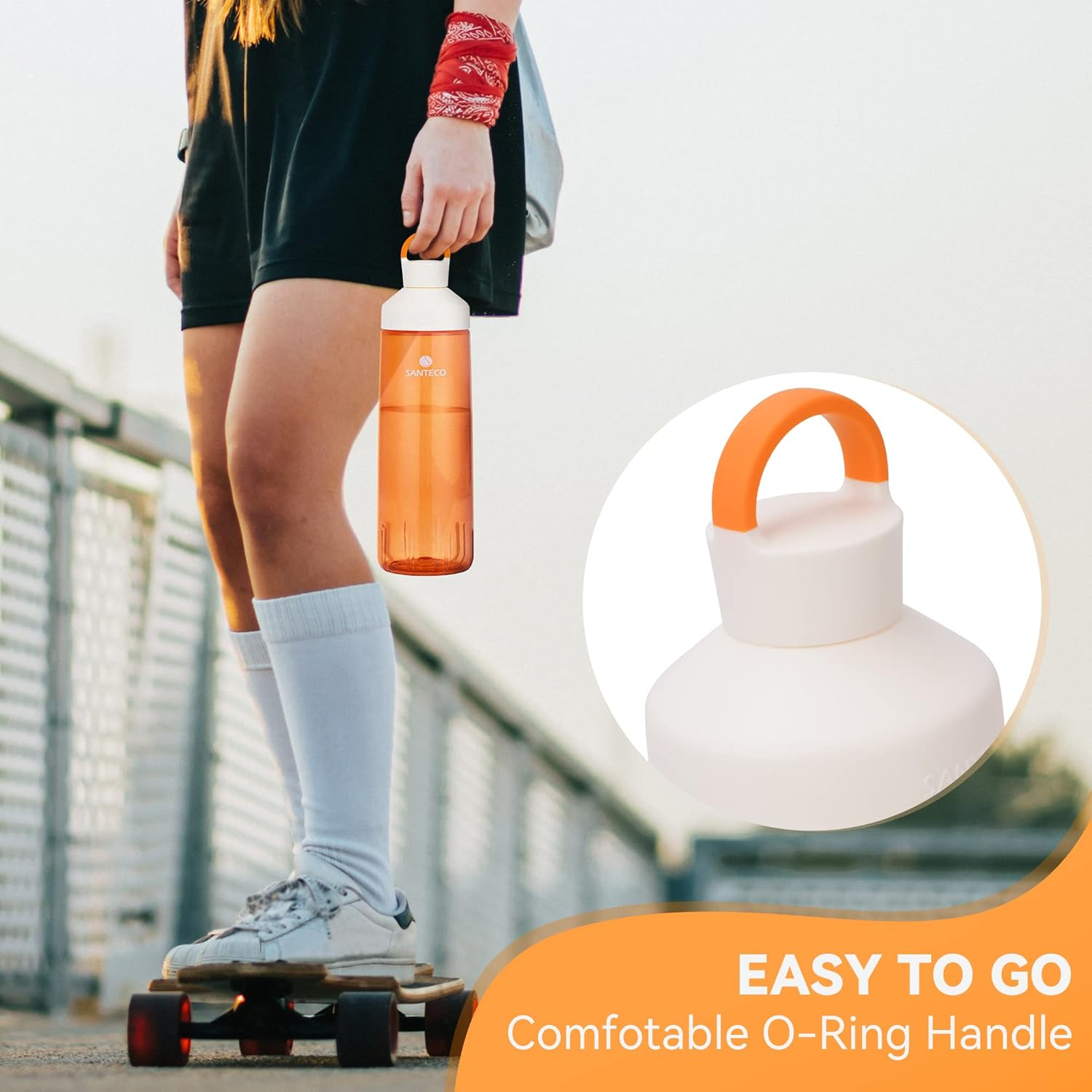 SANTECO 32Oz/24Oz Sport Water Bottles Reusable Tritan Drink Wide Mouth Leakproof Gym Motivational Lightweight BPA Free with Handle Daily Fitness Gym Running Hiking image number 6