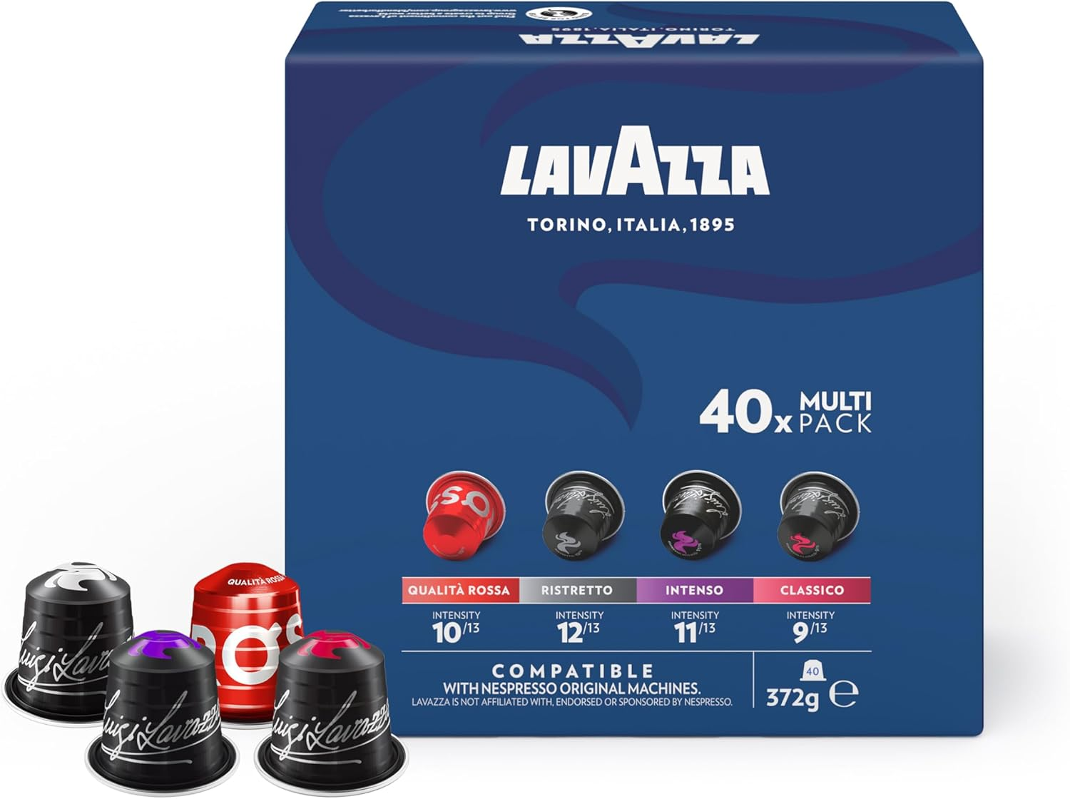 Lavazza, Compatible Coffee Pods Variety Pack, 40 Nespresso Compatible Capsules Featuring 4 Quality Lavazza Blends, Ideal for Nespresso Original Coffee Machines