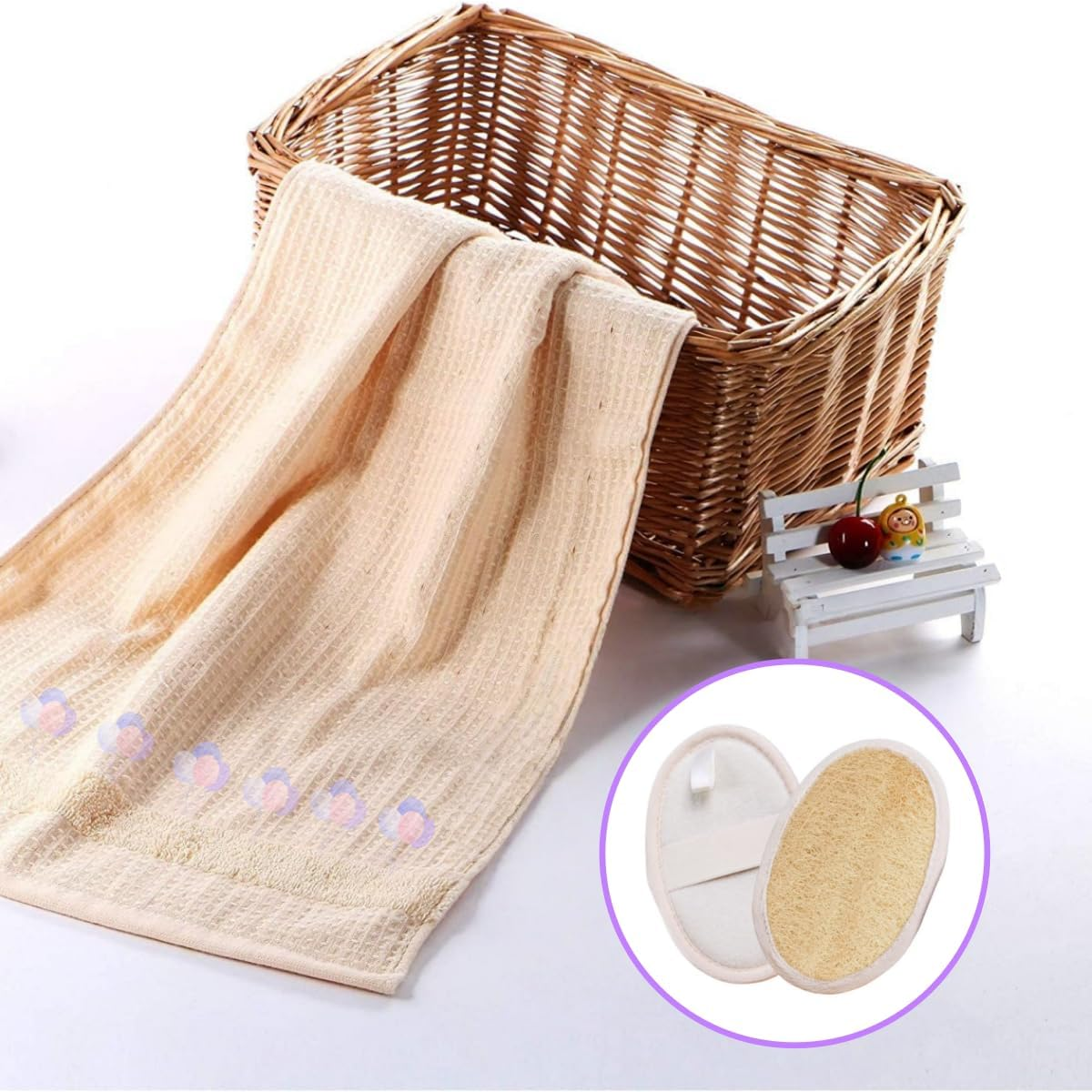 2 PCS Vegan Exfoliating Loofah Sponge Pads,Natural Loofah Pad Exfoliating Body Scrubber,Durable Gentle Terry Towel Cloth,Clean Your Body Face & Back While an Washcloth Removes Oils image number 3