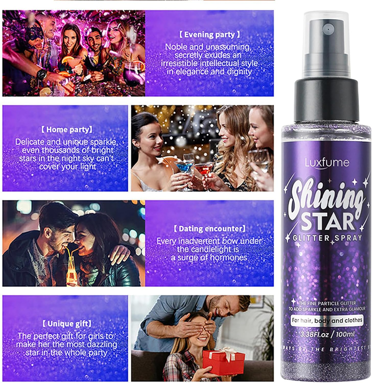Body Glitter Spray for Clothes, Purple image number 3
