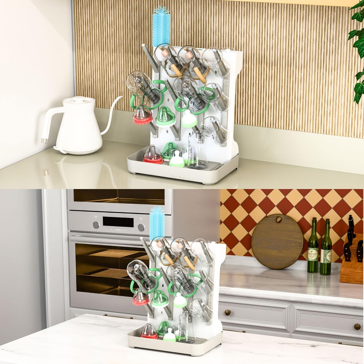 Baby Bottle Drying Rack Space Saving,Large Vertical Baby Bottle Storage Organizer & Bottle Dryer Rack for 12 Pc 8 Oz Bottles and Baby Accessories,Pump Parts,Pacifiers or Brush Stand image number 1