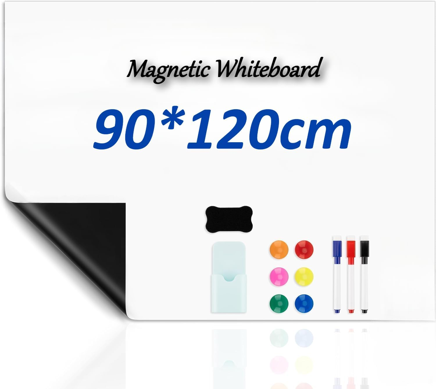 Whiteboard, Self-Adhesive Magnetic Whiteboard, Magnetic Dry Erase White Board, Trimmable Large White Board for School/Home/Office with Erasable Pen, Eraser, Magnetic Nail, Box (90 * 120CM) image number 5