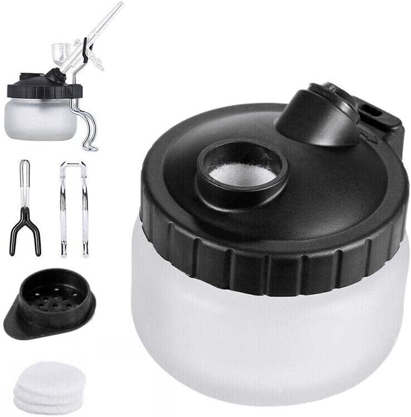 Airbrush Cleaner Air Brush Cleaning Pot Stand Glass Bottle Holder Jar 304Ml, Integrated Holder, Metal Handle, Filter Cap, 10X10X10Cm Size image number 1