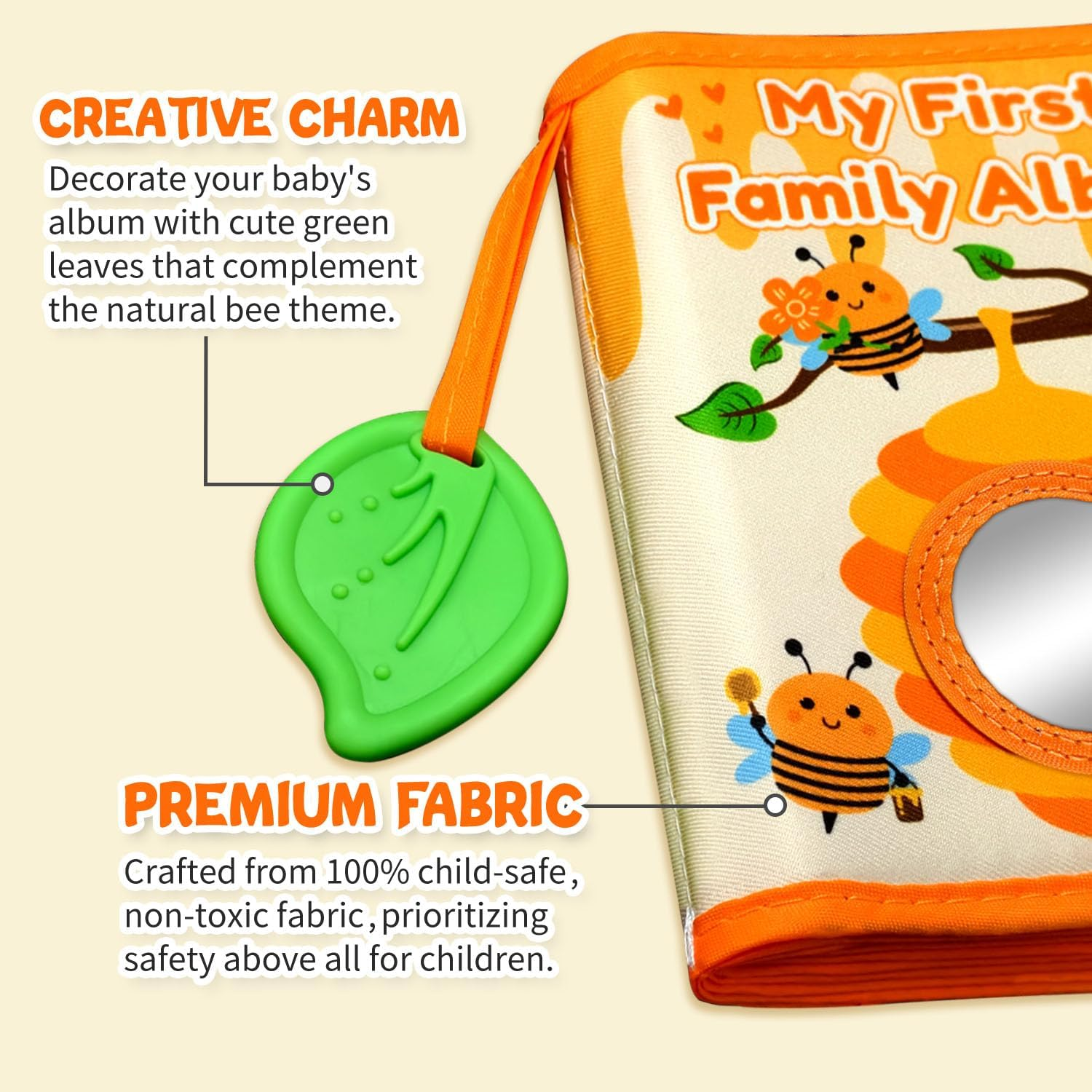 My First Photo Album for Baby, 18|4X6" Baby Photo Book with Soft Cloth Cover & Safety Mirror, Toddler Baby Family Photo Book for Newborns Baptism Birthday Gifts, Yellow Bee - Smiley Face image number 4