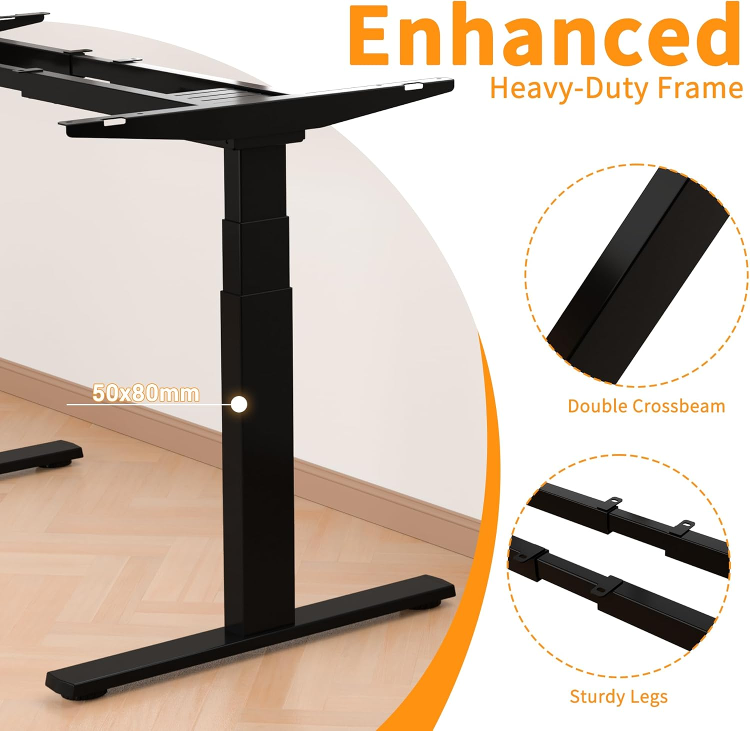 ERGOMAKER Height Adjustable Standing Desk Frame without Desktop, Dual Motor Three-Stage Electric Frame with Automatic Memory Smart Handset (3 Stage|Dual Motor, Black) image number 6