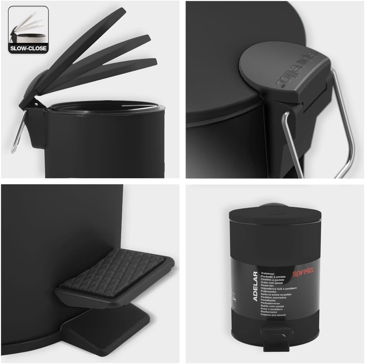 Spirella Adelar Cosmetic Bin 3 Litres Stainless Steel with Soft-Close Mechanism and Inner Bucket Bathroom Rubbish Bin Soft Close Black - Ice Blue Matt image number 7