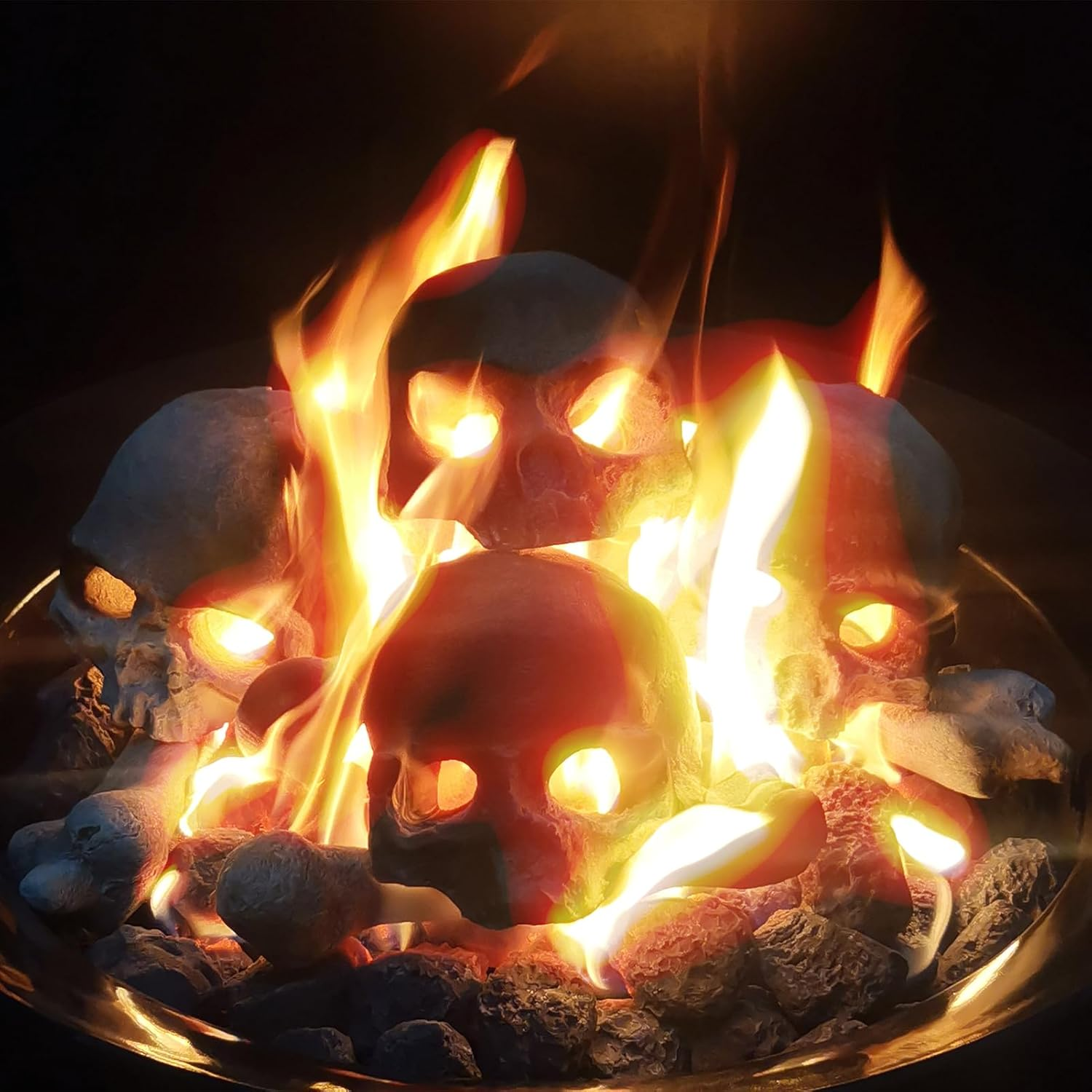 9 Pcs Ceramic Skulls for Fire Pit, Durable Reusable Fireproof Fire Pit Skull Log for Bonfire, Campfire, Fireplace, Firepit, Halloween Decor for Gas, Propane (Grey)