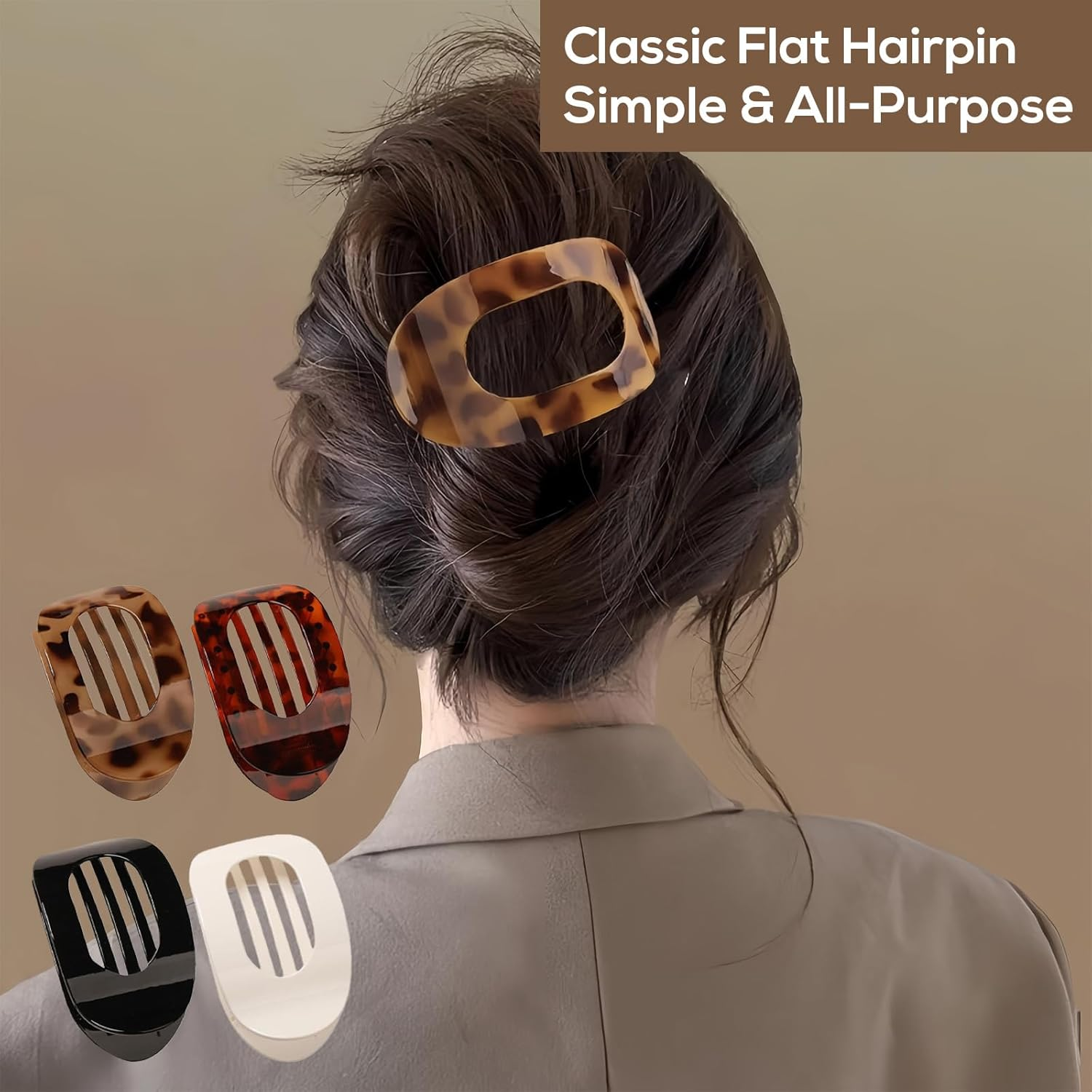 Tzylomirx 4 Pack Flat Leopard Hair Clips for Women, Matte Hair Claw Clips with Curved Design - Strong Hold for Thin Thick Hair, Hair Accessories for Girls - Ideal for Lying Driving (4 Colors) image number 1