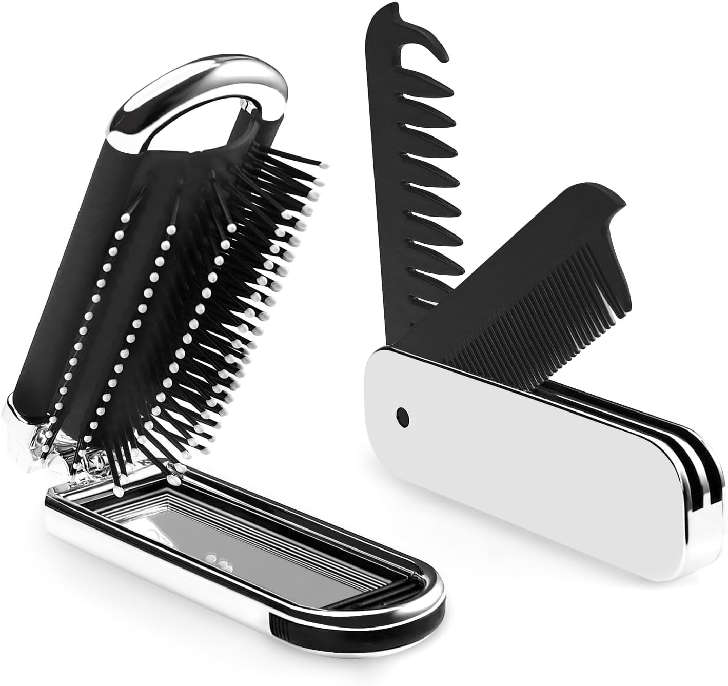 2 Pack Travel Folding Comb and Hair Brush with Mirror, 2 in 1 Wide + Fine Tooth Hair Comb, Small Foldable Pocket Comb for Men Women Hair Styling, Curls, Mustache, Beard image number 5