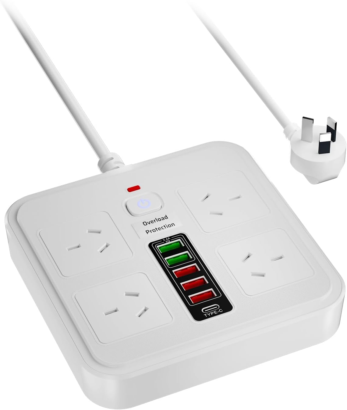 Lvpradior 10-In-1 Power Board with 4 AC Outlets & 6 USB Ports (5 USB-A + 1 USB-C) &ndash; 2500W Surge Protector, 1.8M Extension Cord, Wall Mountable for Home Office, Kitchen & Gaming(Black)