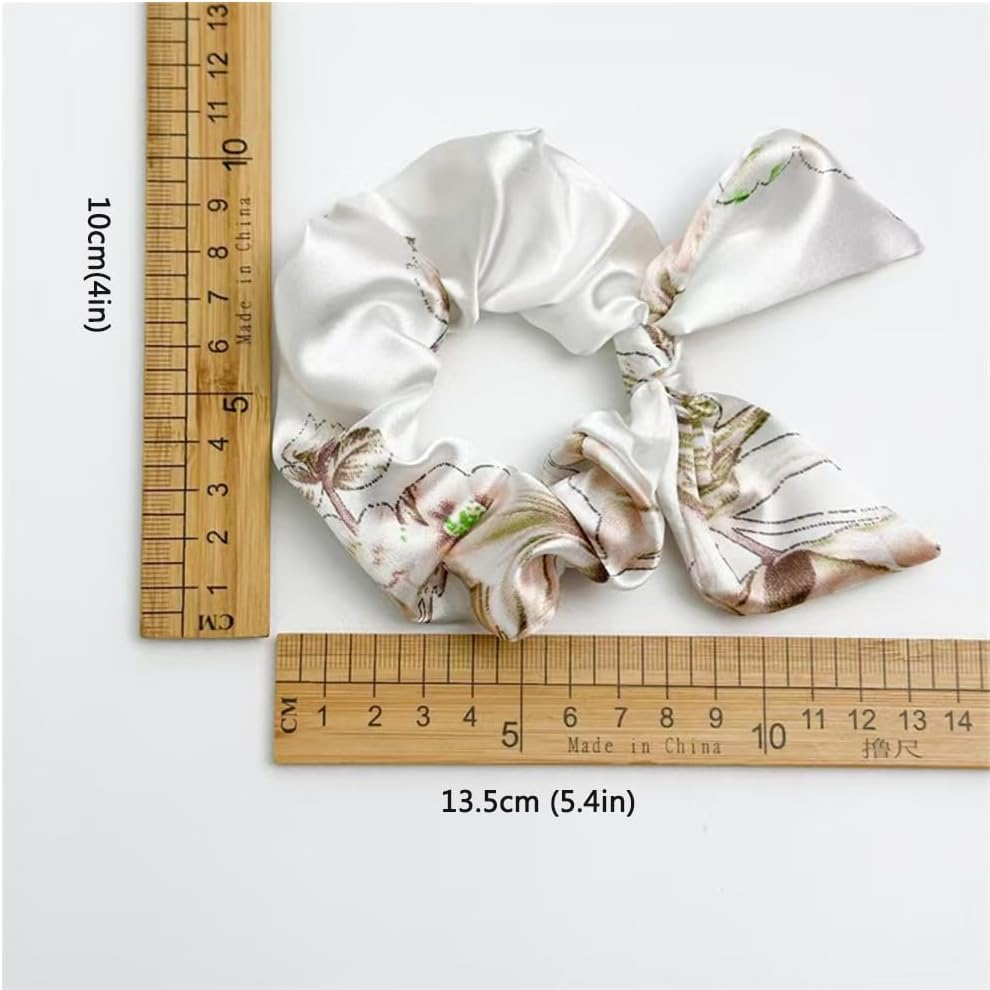 Hair Scrunchie with Bow, Satin Silk Bowknot Hair Bobbles, Ponytail Holder, Elastic Velvet Hair Band, Silk Scarf, Rabbit Ears Shape for Women (Style A, Pack of 6) image number 2
