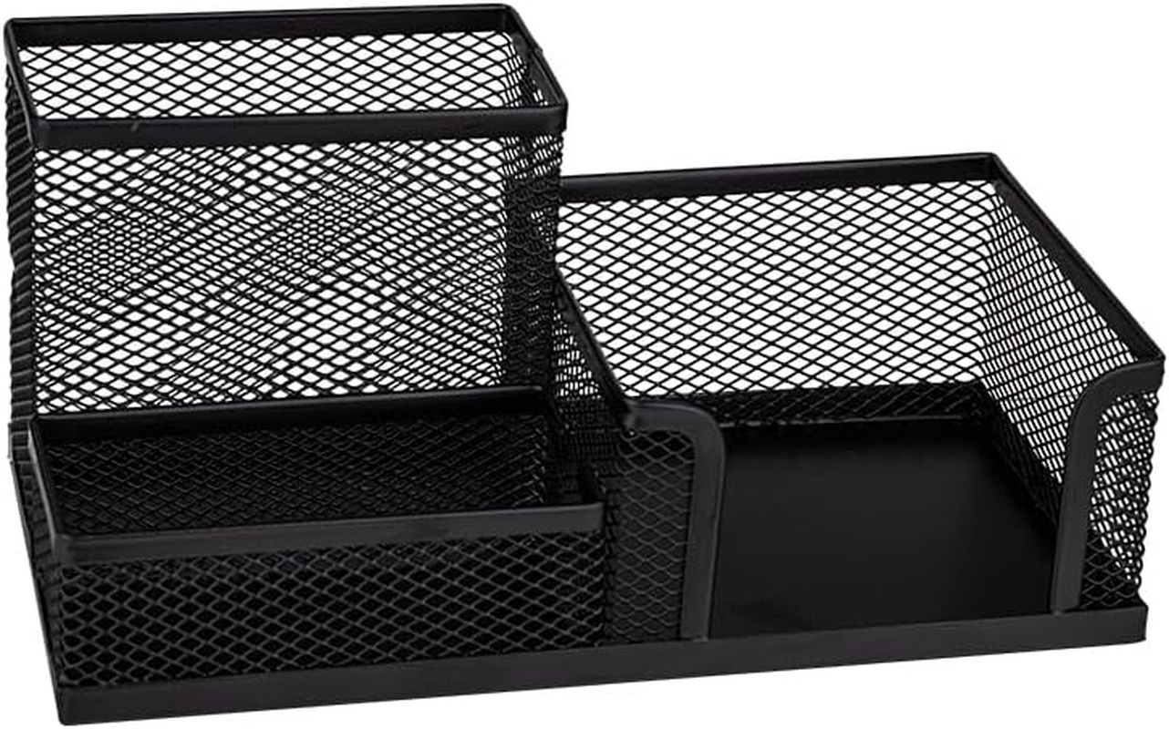 Mesh Desk Organiser, 3 Compartment Pencil Holder, Black Pen Cup