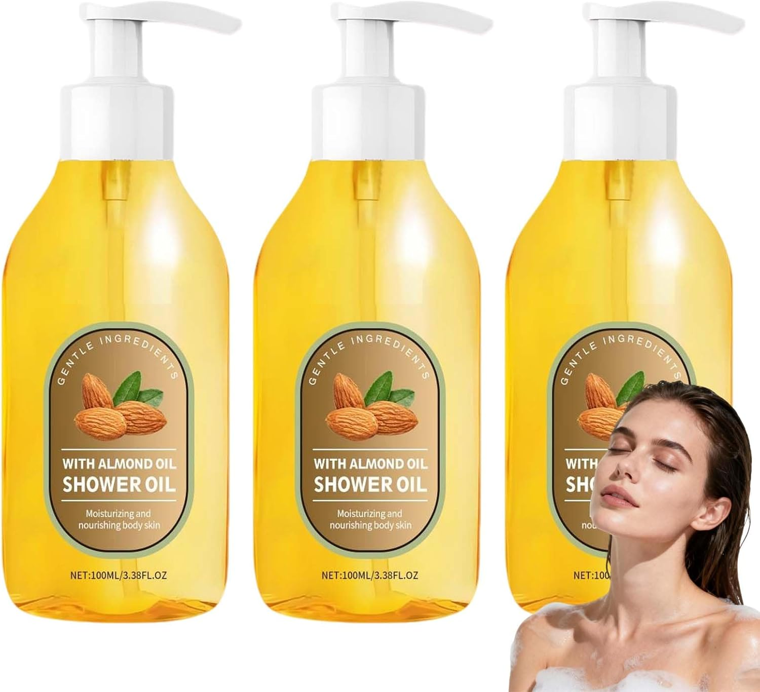 Nourishing Almond Shower Oil, Silk Body Shower Oil for Women, Hydrating Almond Bodys Wash, Cleansing Body Wash for Dry Skin, Fast-Absorbing Bath Moisturizer Serum, Skincare Bath Serum. (1PCS)