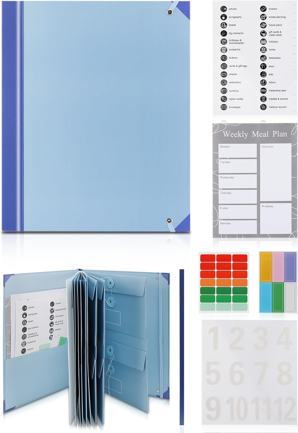 Gugxiom in Case I Go Missing Binder, Document Organizer Folio with Pockets & Labels, Paper Accordion File Organizer, for Classeur Important Document, Home School Office Supplies (Blue) image number 5