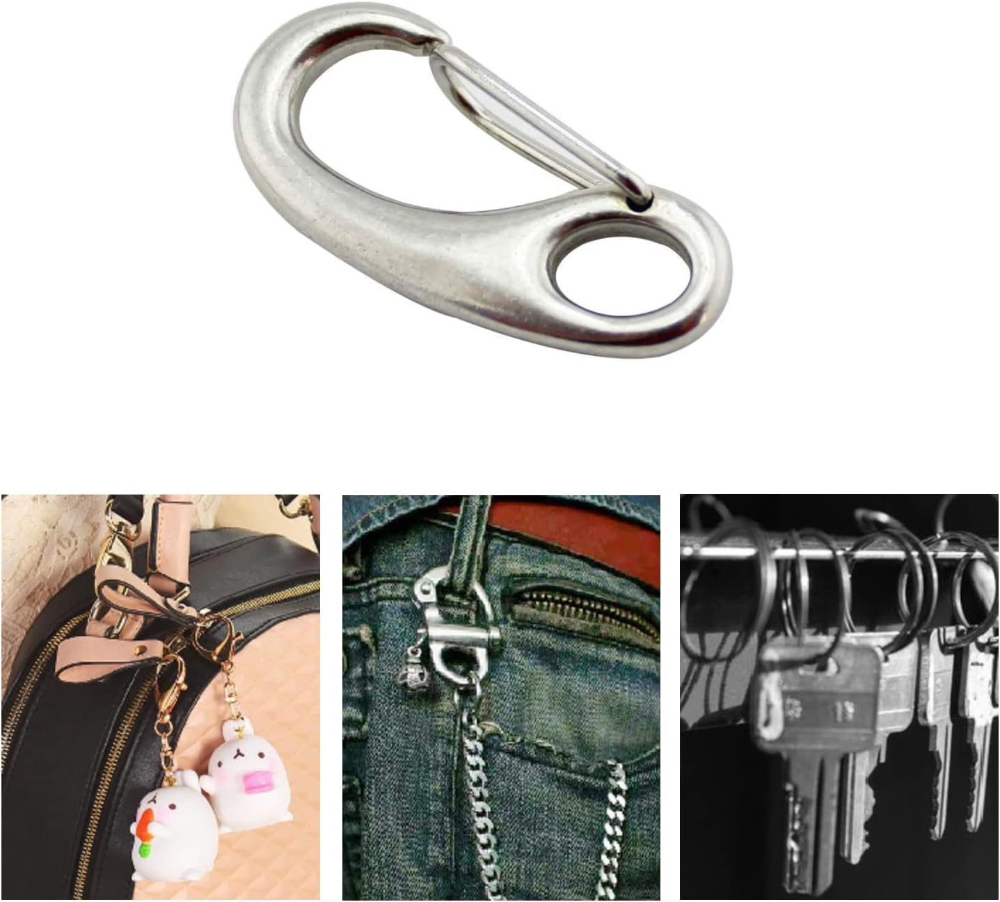 6Pcs Snap Rope Hook Clip Stainless Steel Spring Carabiner Egg Shape Snap Hook Marine Anchor Clips for Outdoor Tactical Survival Gear Pet Accessory Keychains image number 3