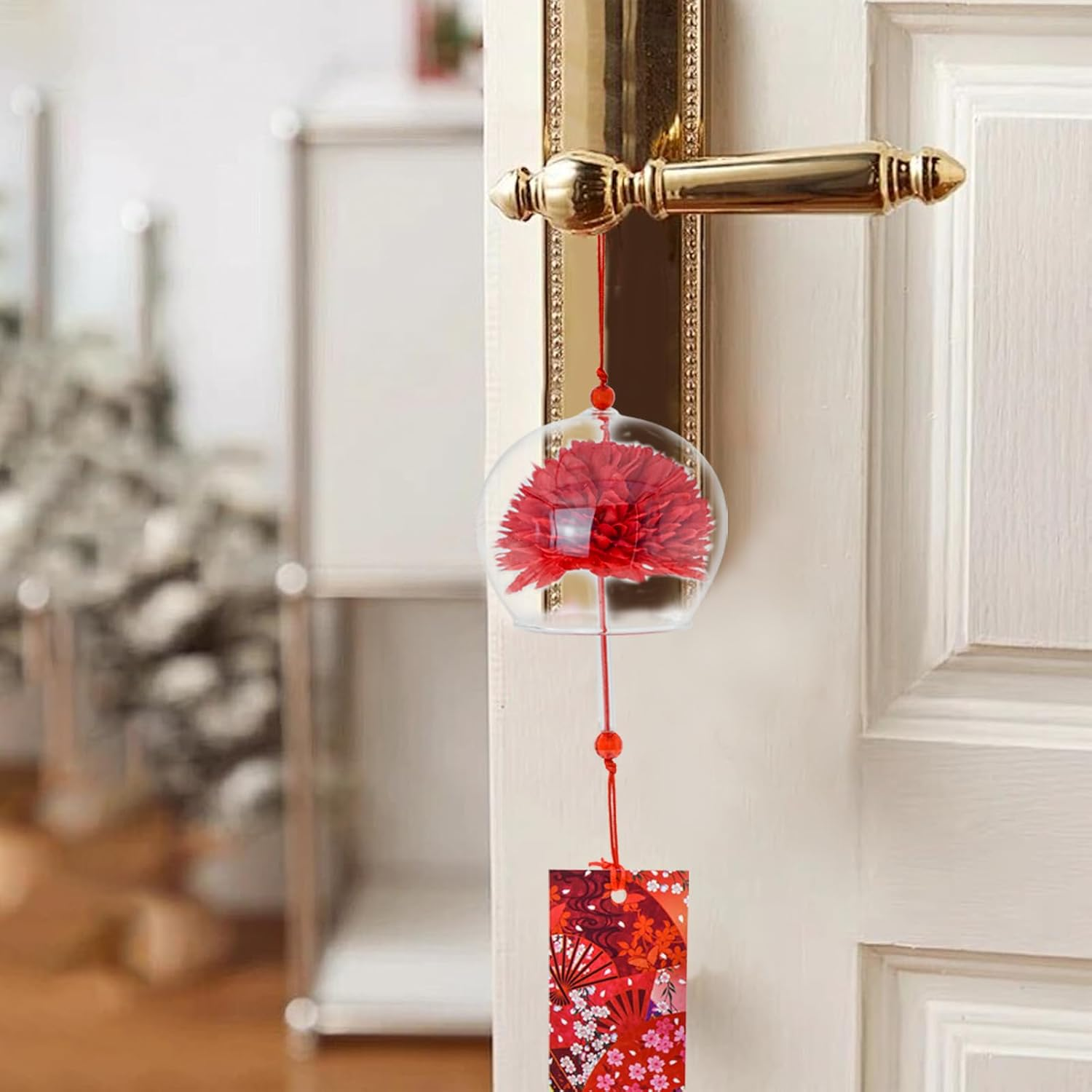 Mrmrkura 6 Pcs Japanese Wind Chimes, Colorful Glass Wind Chimes with Label Handmade Bell Wind Chime Pendent for outside Garden Patio Home Decor (Flower) - Colorful image number 6