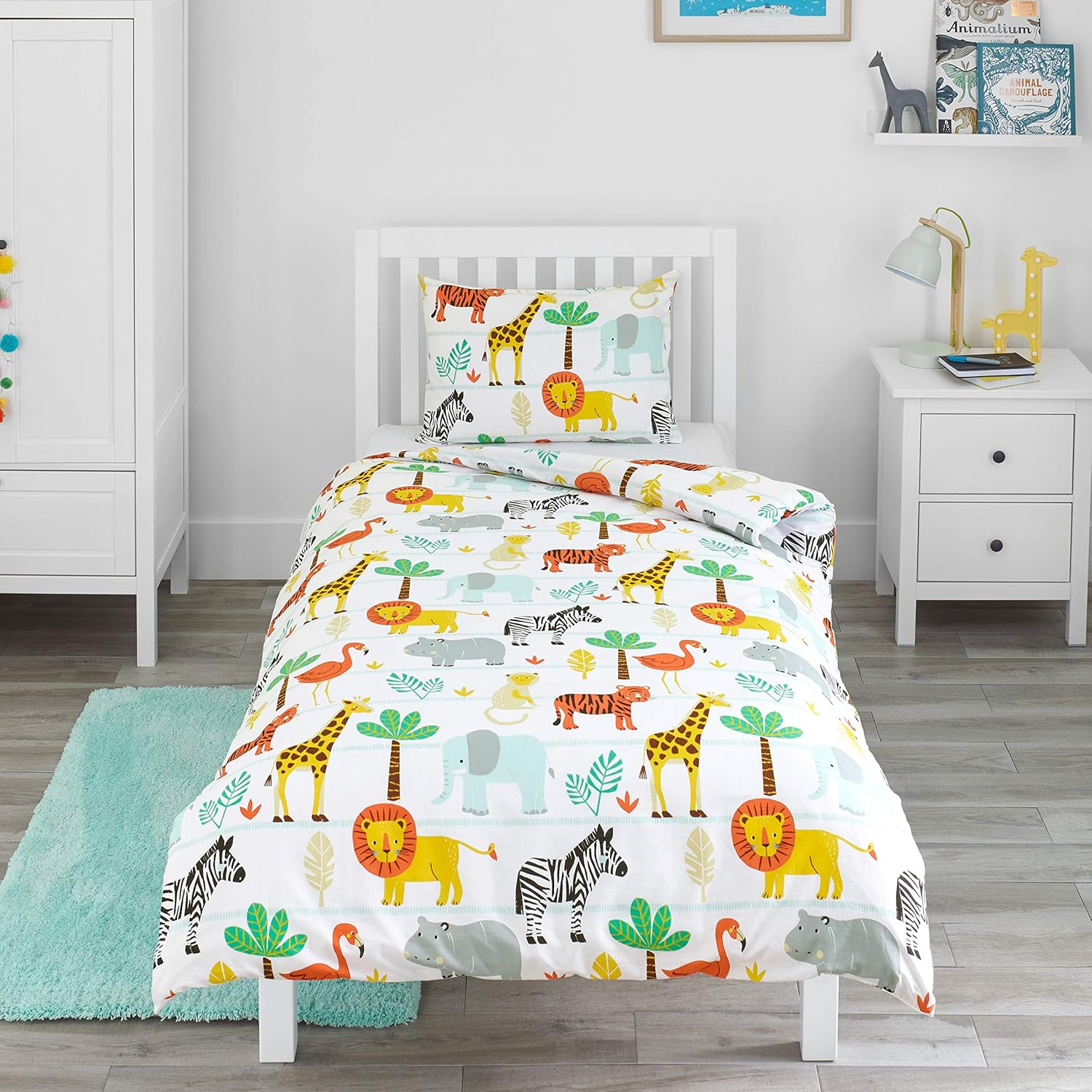 Bloomsbury Mill &ndash; Kids Single Bed Duvet Cover and Pillows Set &ndash; Kids Single Bedding for Boys and Girls &ndash; Safari and Jungle Animals Reversible Kids Duvet Cover and Pillow Case Set &ndash; 135 X 200 Cm image number 7