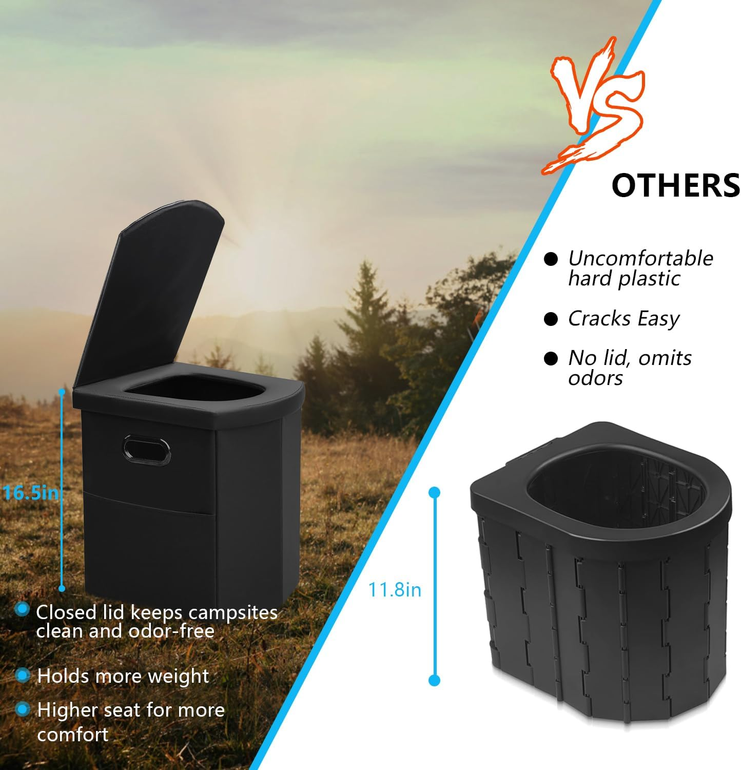 Portable Toilet for Adults Camping Porta Potty Toilet, Extra Tall Emergency Toilet for Car, Poo Powder with Trash Bag with Foldable Toilet with Lid image number 4