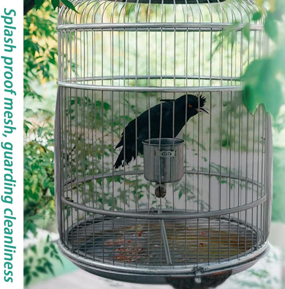 Large Bird Cage Net, Bird Cage Seed Catcher, Adjustable Bird Cage Cover, Soft Airy Mesh Net, Birdcage Skirt Guard for Parrot Parakeet Macaw round Square Cages, 59-87X16Inch, Black image number 3