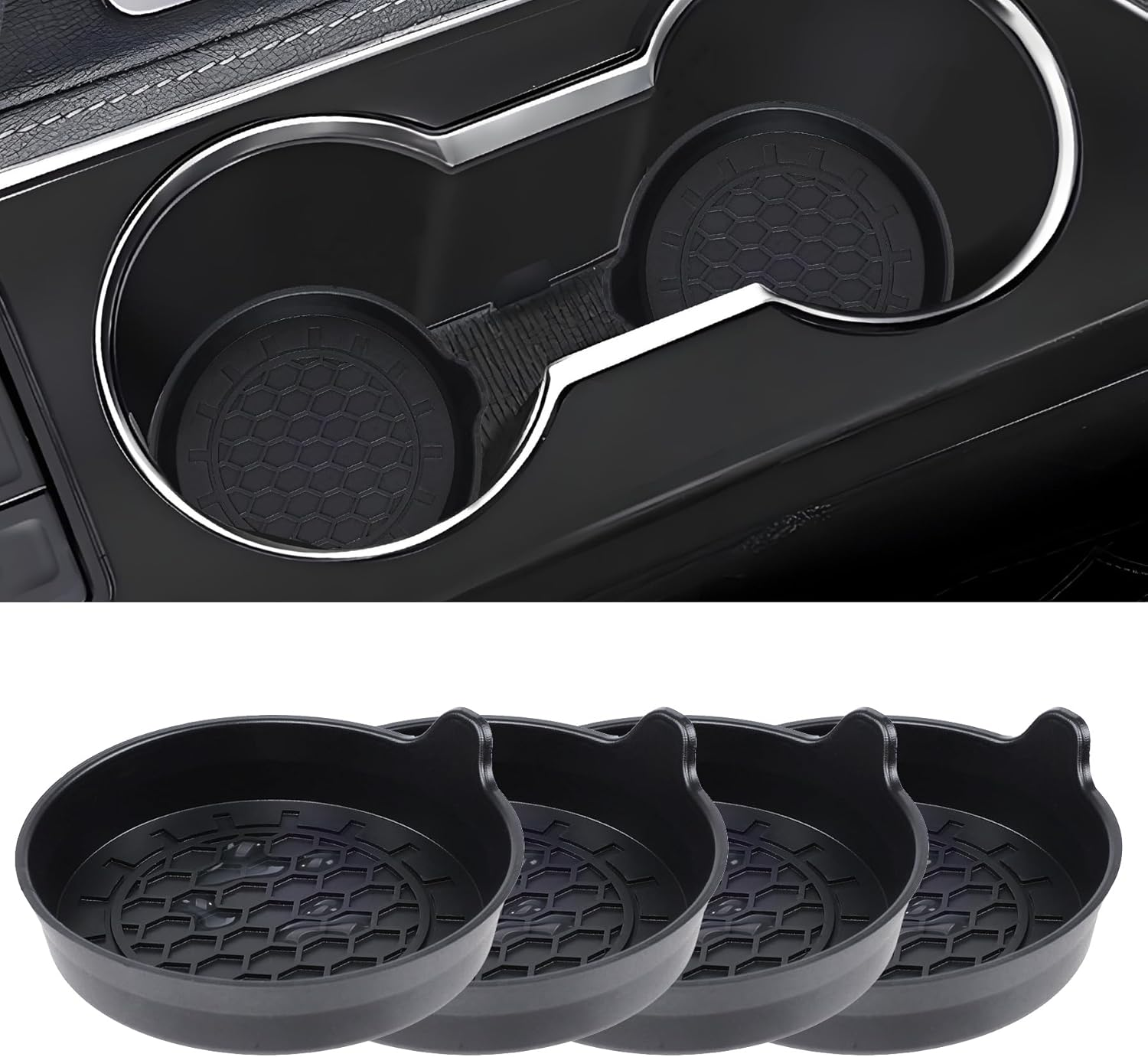 Amooca Automotive Cup Holders Universal Car Cup Coaster Waterproof Non-Slip Sift-Proof Spill Holder Car Interior Accessories 4 Pack Black image number 1