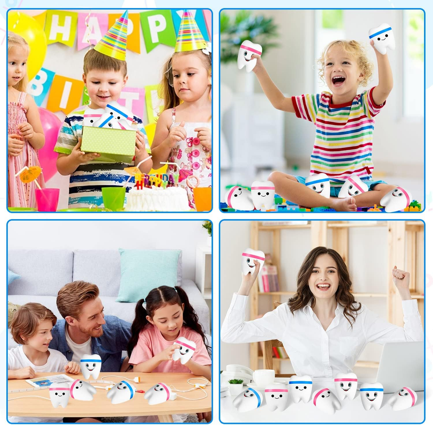 4 Pcs Jumbo Slow Rising Tooth Toy, Cute Teeth Stress Balls Toys, Squeeze Fidget Toys for Adults Kids Party Favors image number 5