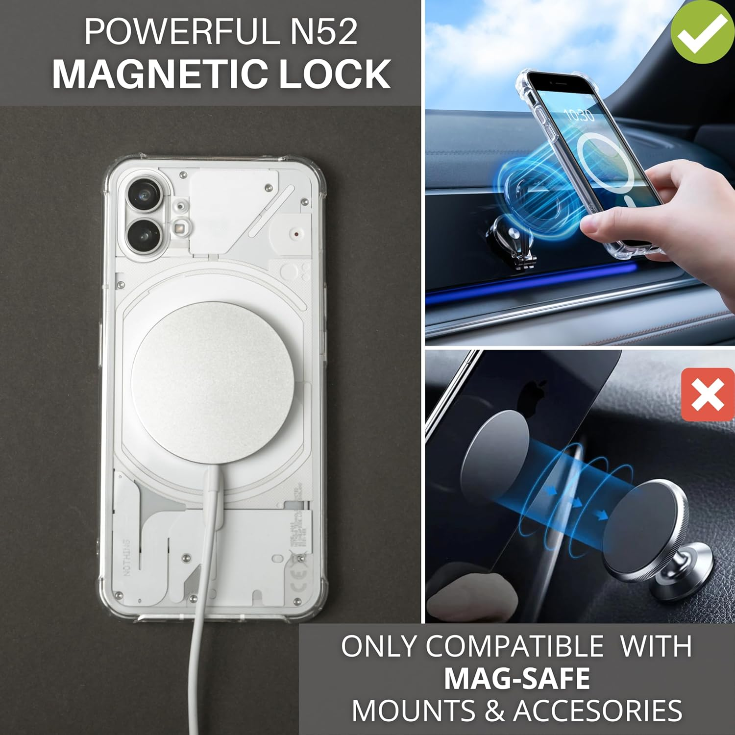 Jprotect Magnetic Phone Case for Nothing Phone 1 - Magsafe Compatible, Shockproof, Transparent/Clear Case image number 3