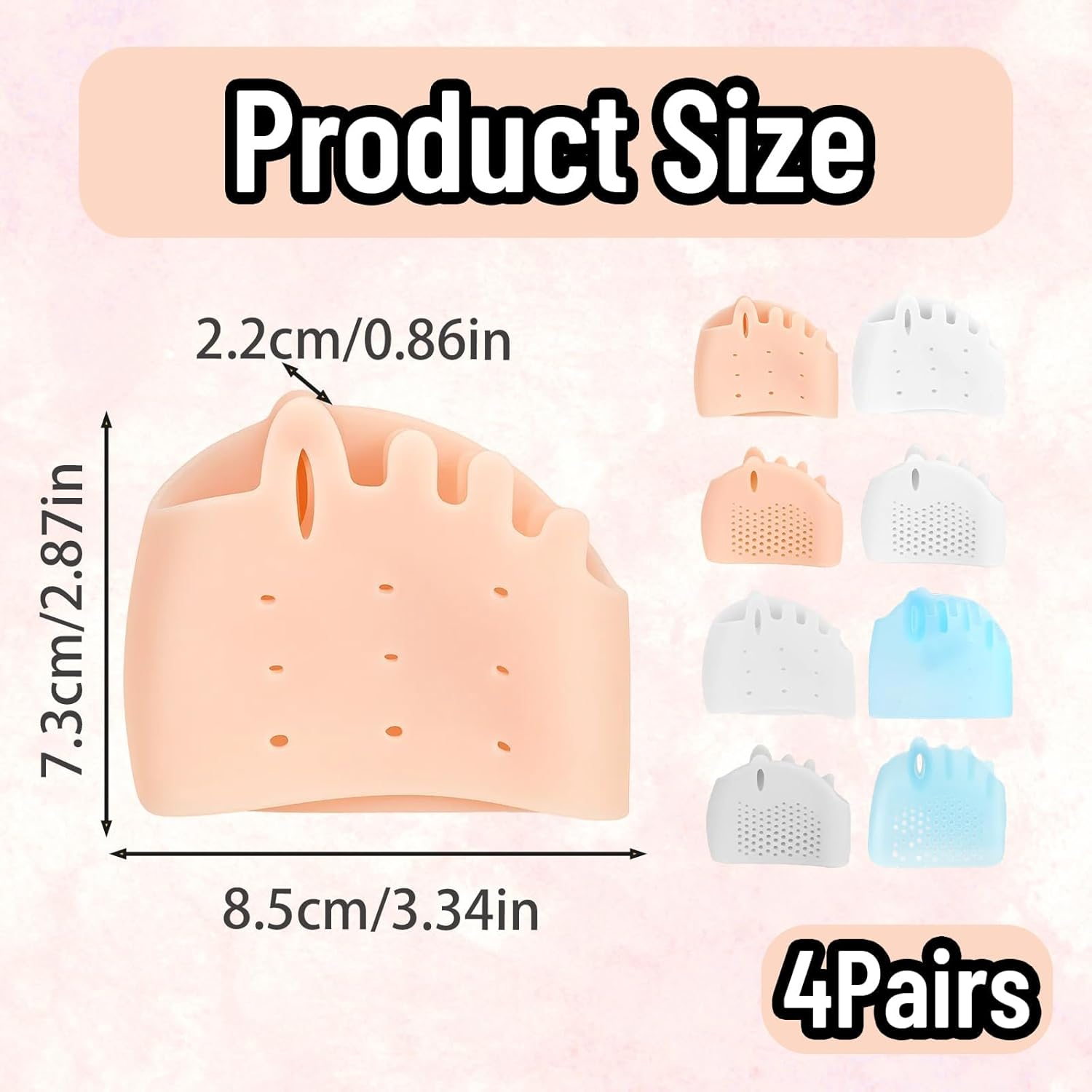 Toe Separators, Bunion Corrector Toe Spacers, 4 Pairs Gel Toe Separators for Women, Soft Comfortable Foot Cushions for Daily Walking, Yoga, High Heels, White, Transparent, Nude, Sky Blue image number 4