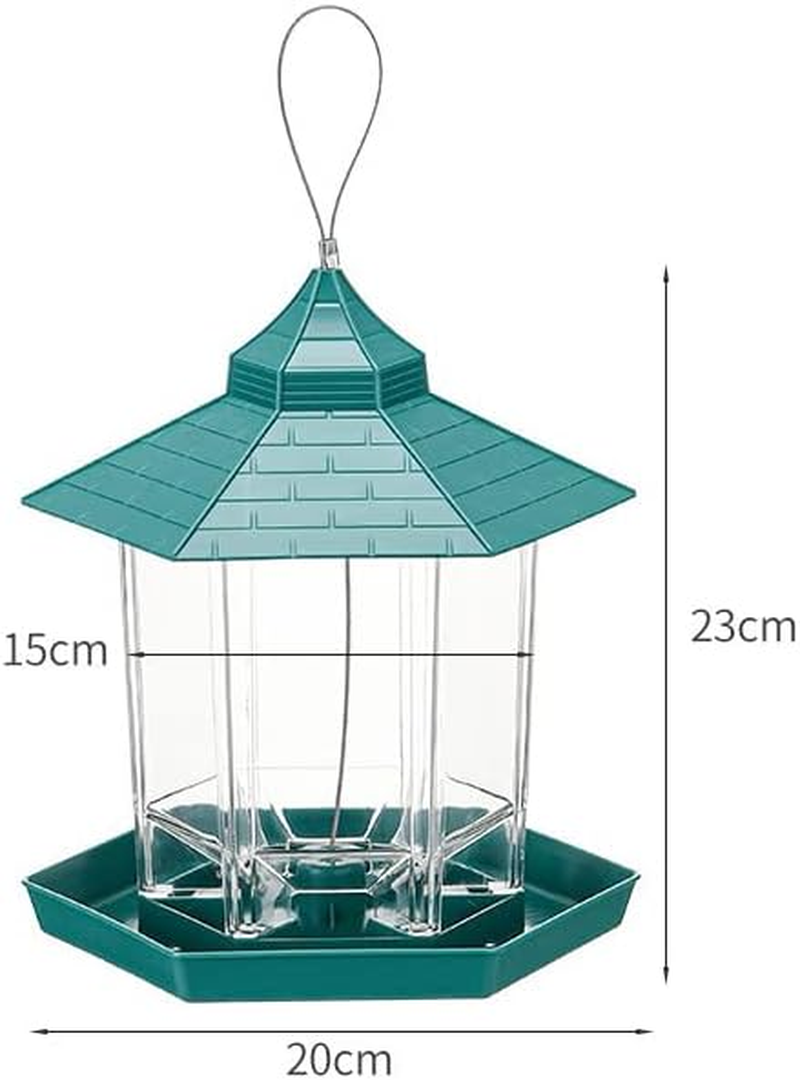 AIMALL Garden Hanging Wild Bird Feeder Birds Gazebo Shape Container Waterproof Outdoor, 9X8 In, Sturdy Plastic, Easy Fill/Clean, Green and Transparent - Green image number 3