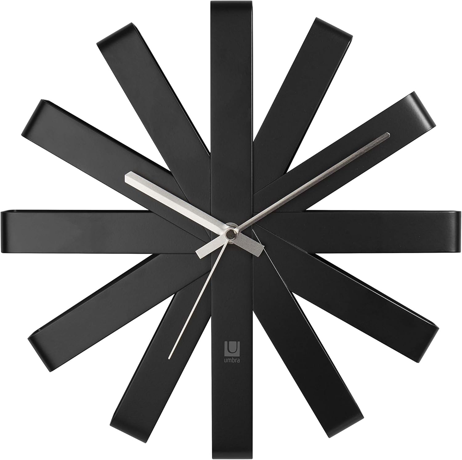 Umbra 118070-590 Stainless Steel Ribbon Modern 12-Inch, Battery Operated Quartz Movement, Silent Non Ticking Wall Clock Decor, 12" Diameter X 2.25&rdquo; Width X 12" Height