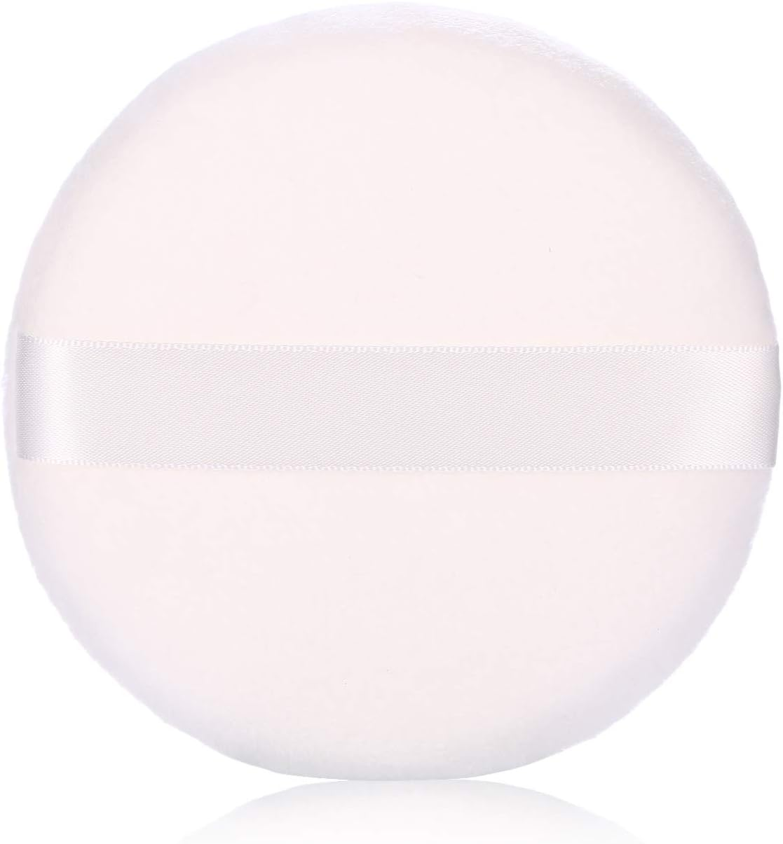 Large Loose Powder Puff, 4.13 Inch Ultra Soft Velour Body Puff with Ribbon - 2Pcs, White, Round image number 1